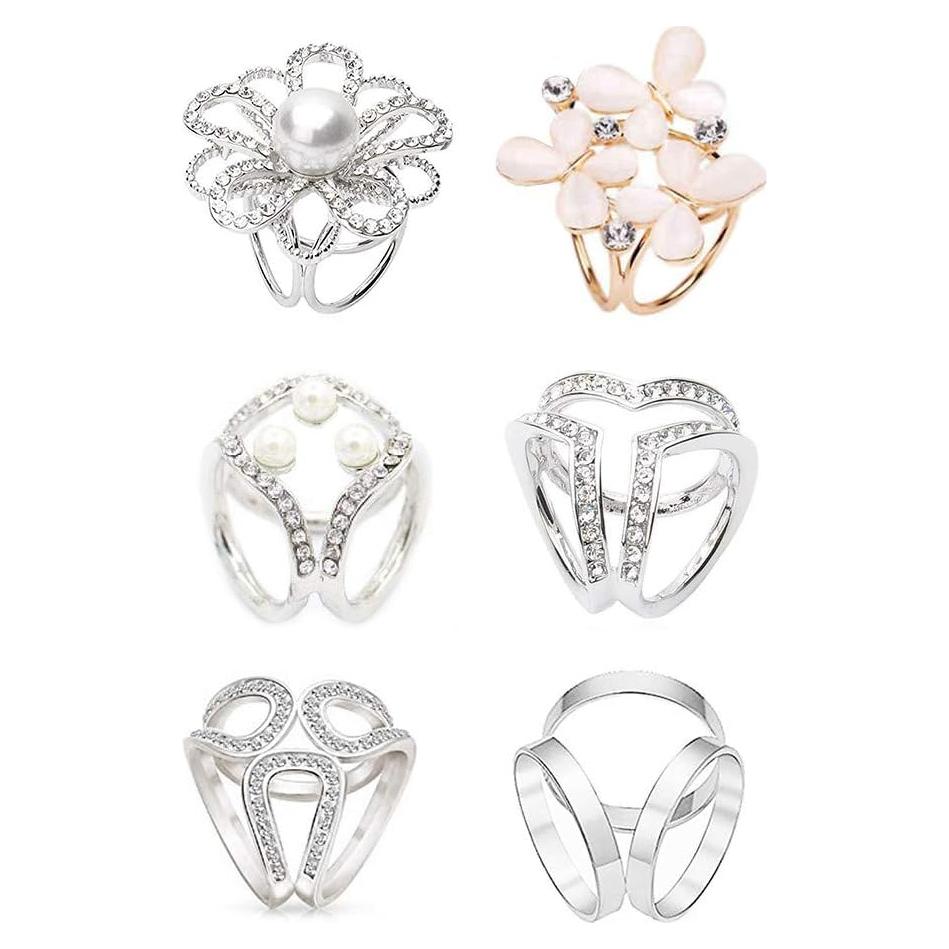 Anillos de Bufanda 6pcs 123Arts para Mujeres con Flor de Perla