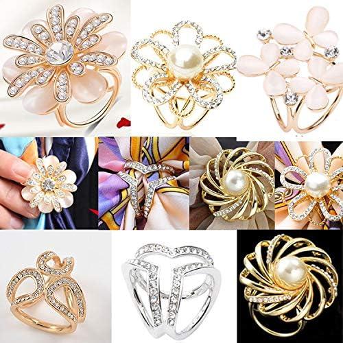 Anillos de Bufanda 6pcs 123Arts para Mujeres con Flor de Perla