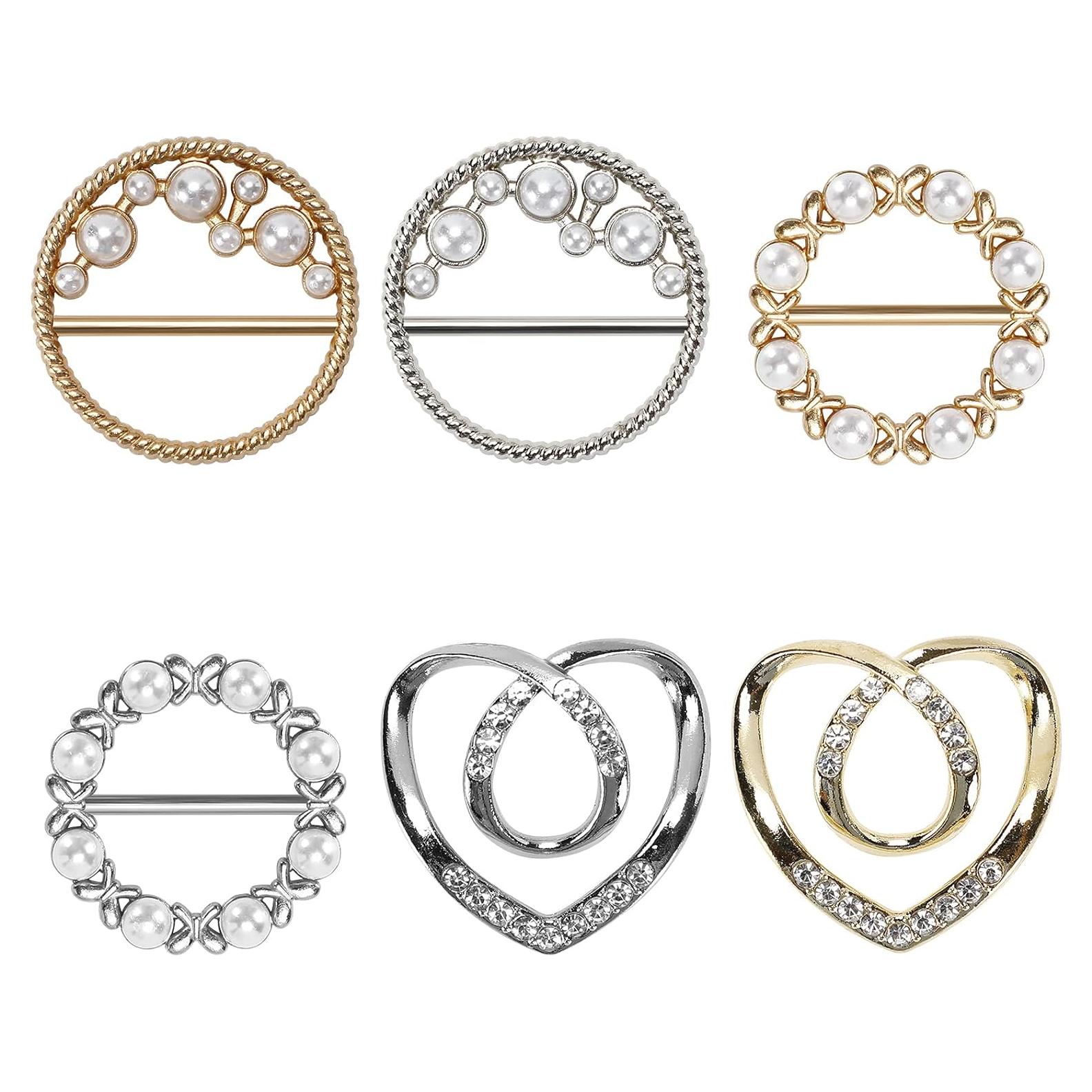 6 Clips de Bufanda de Seda Worutuk con Rhinestones - 3 Tamaños