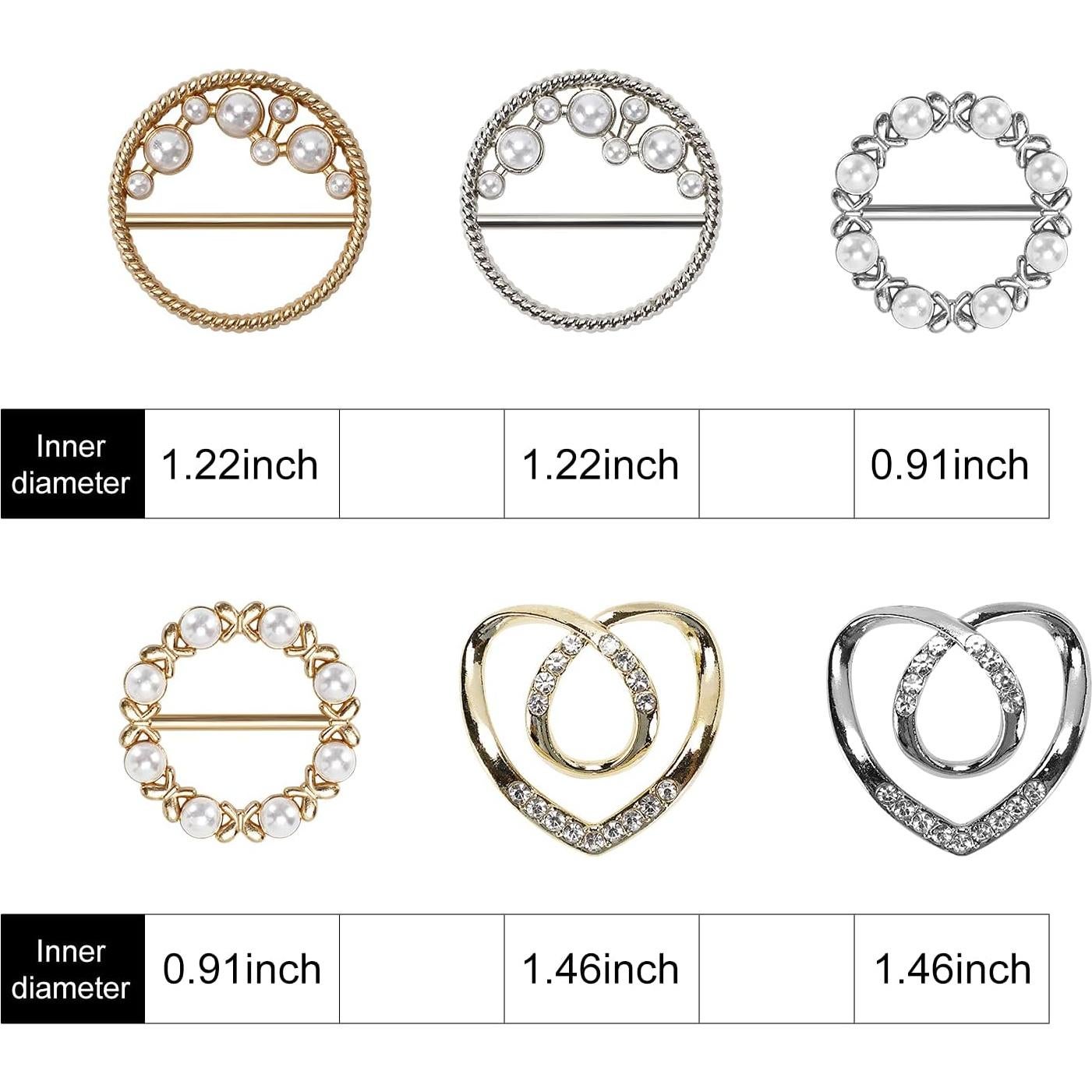 6 Clips de Bufanda de Seda Worutuk con Rhinestones - 3 Tamaños