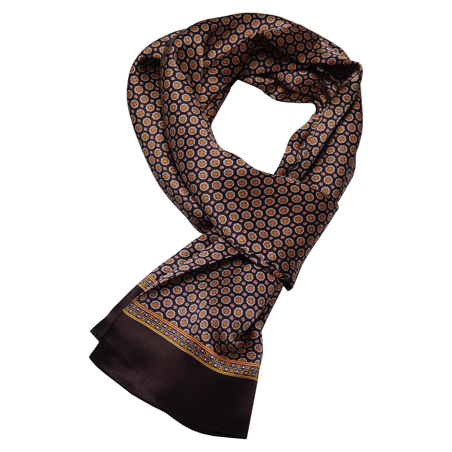 Bufanda de Seda 100% Ellettee 28x160 cm Marrón Anillo Blanco