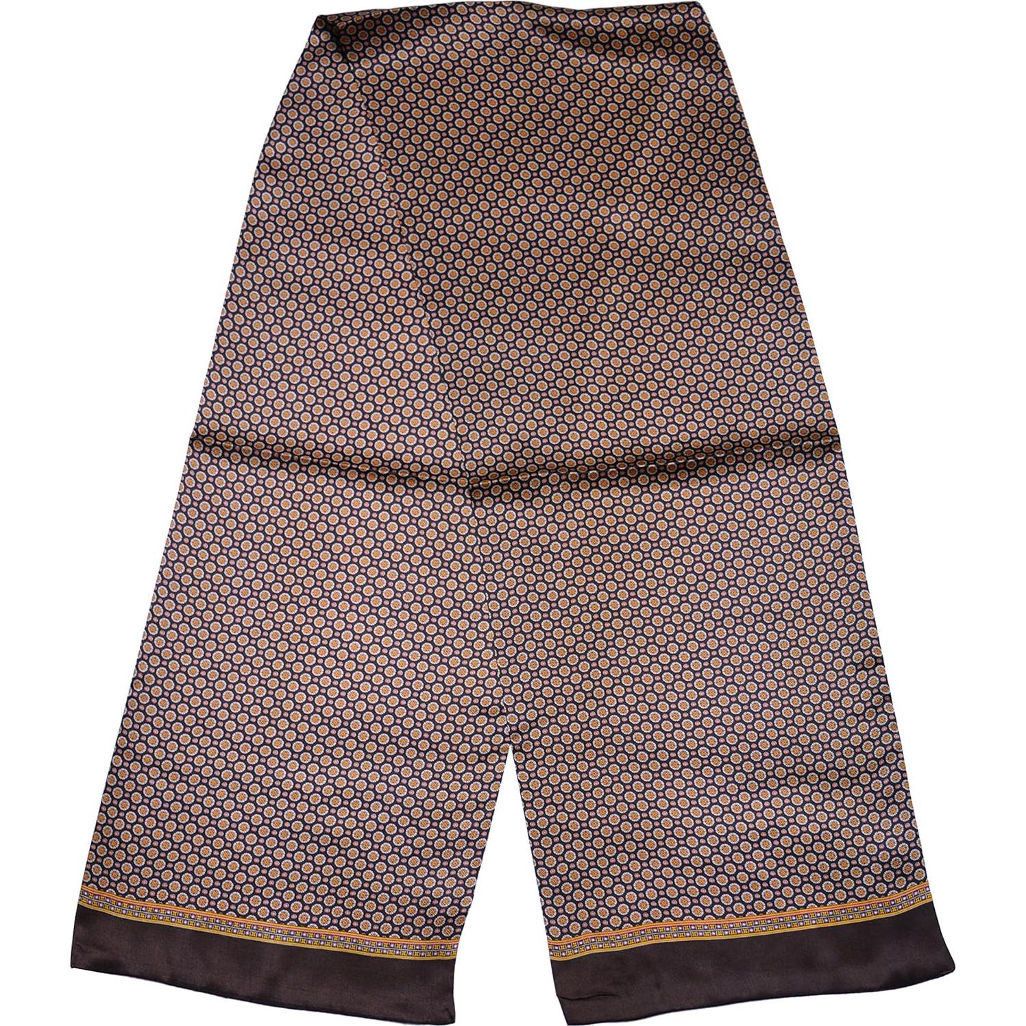 Bufanda de Seda 100% Ellettee 28x160 cm Marrón Anillo Blanco