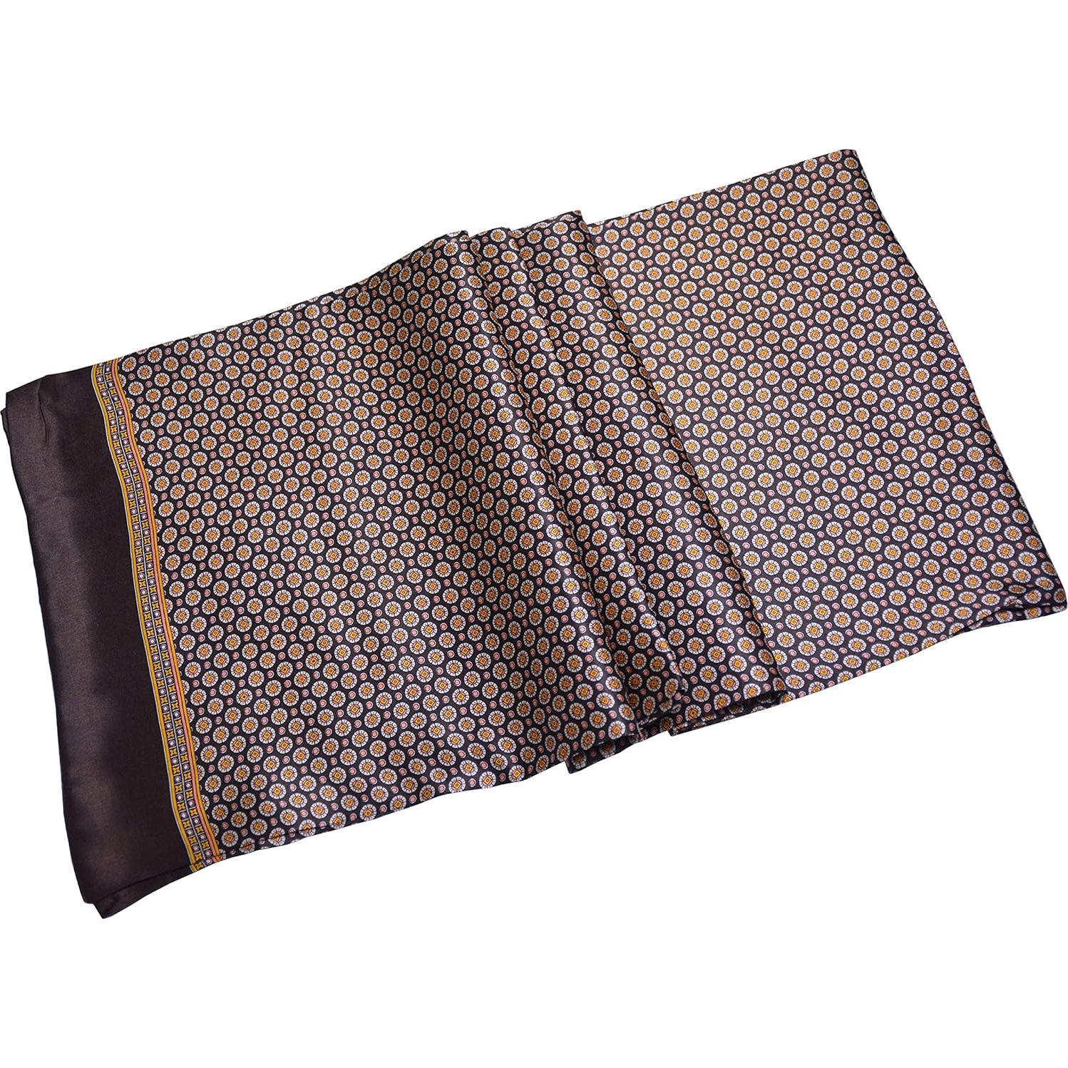 Bufanda de Seda 100% Ellettee 28x160 cm Marrón Anillo Blanco