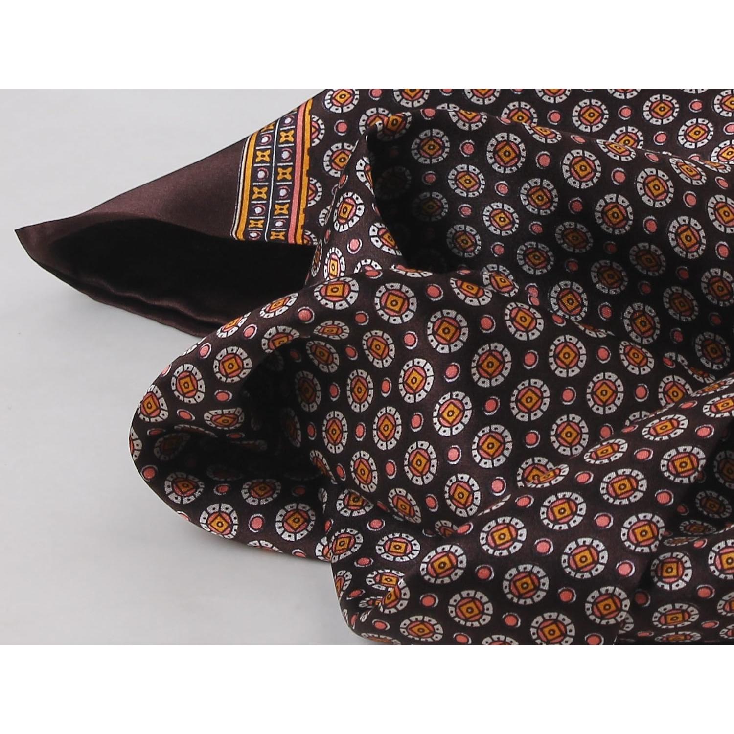 Bufanda de Seda 100% Ellettee 28x160 cm Marrón Anillo Blanco