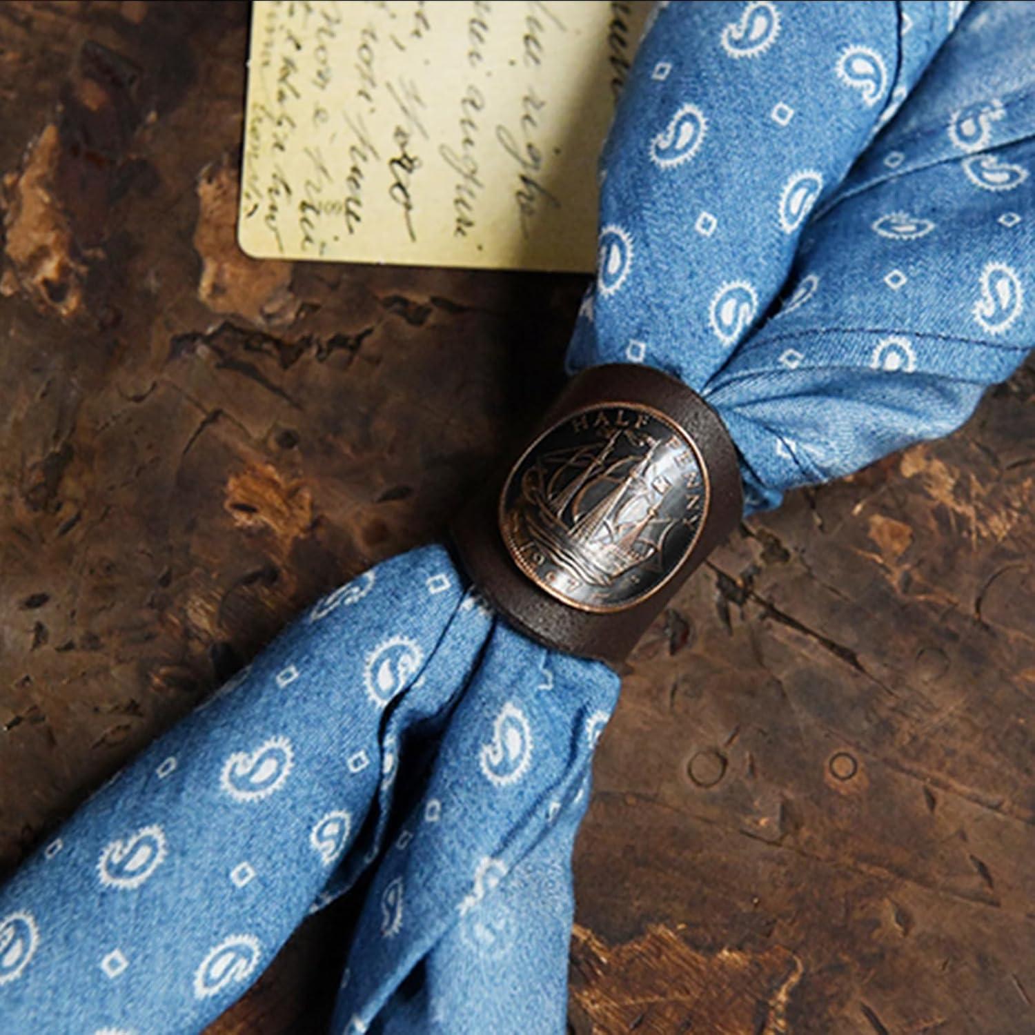 Anillo de Bufanda Cuadrada ETACHI para Hombres - Cuero y Moneda