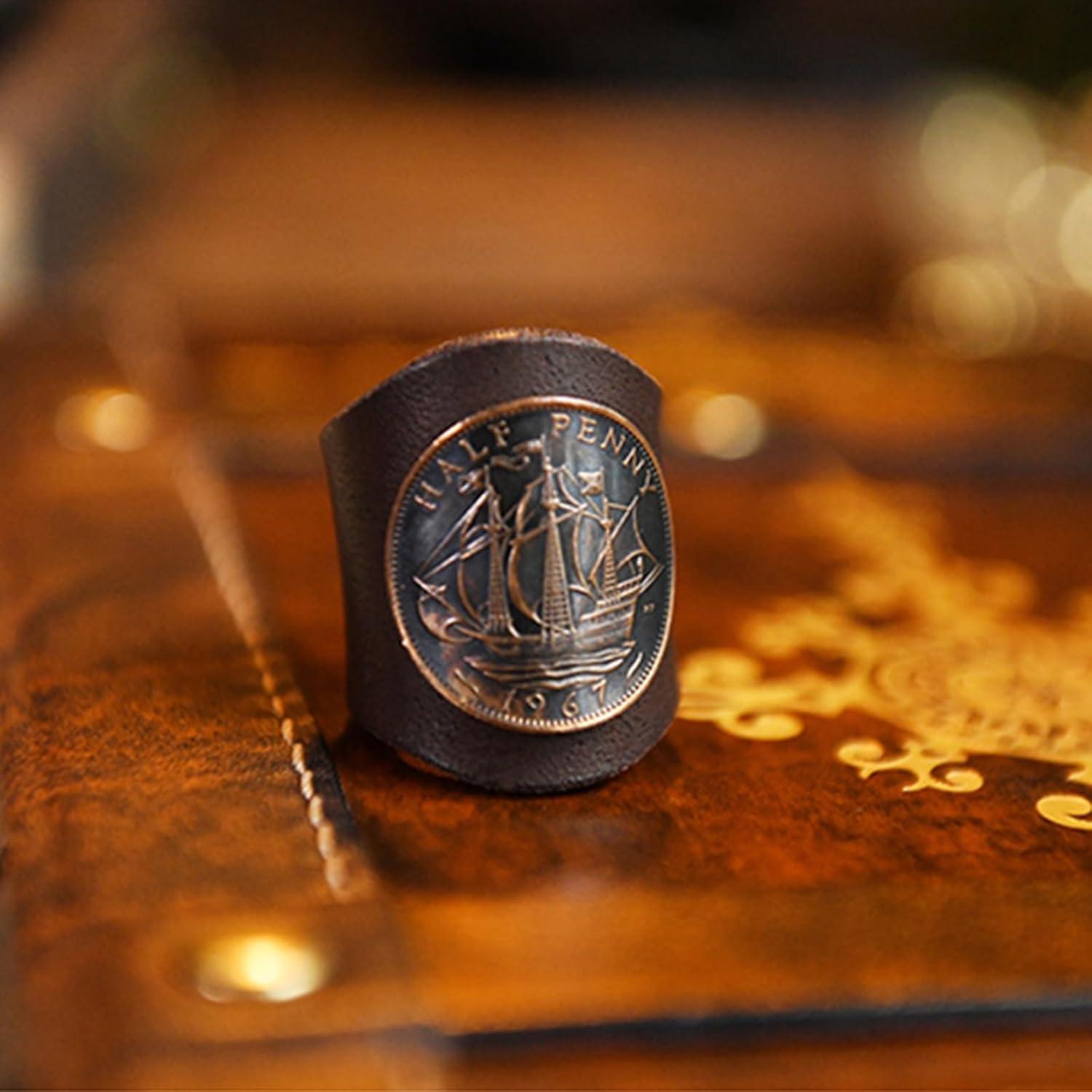 Anillo de Bufanda Cuadrada ETACHI para Hombres - Cuero y Moneda