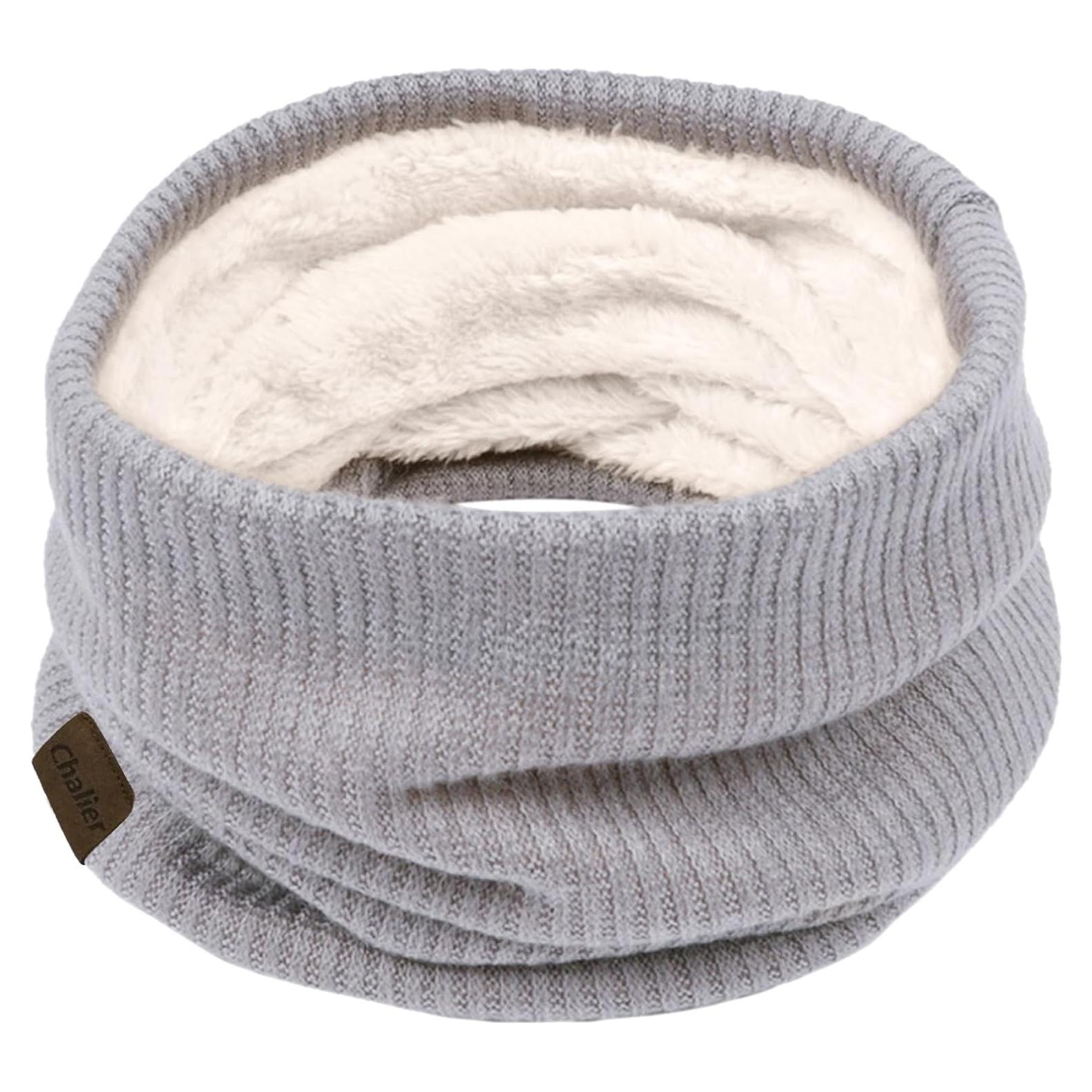 Bufanda Infinita de Invierno Doble Capa Forro Polar Gris