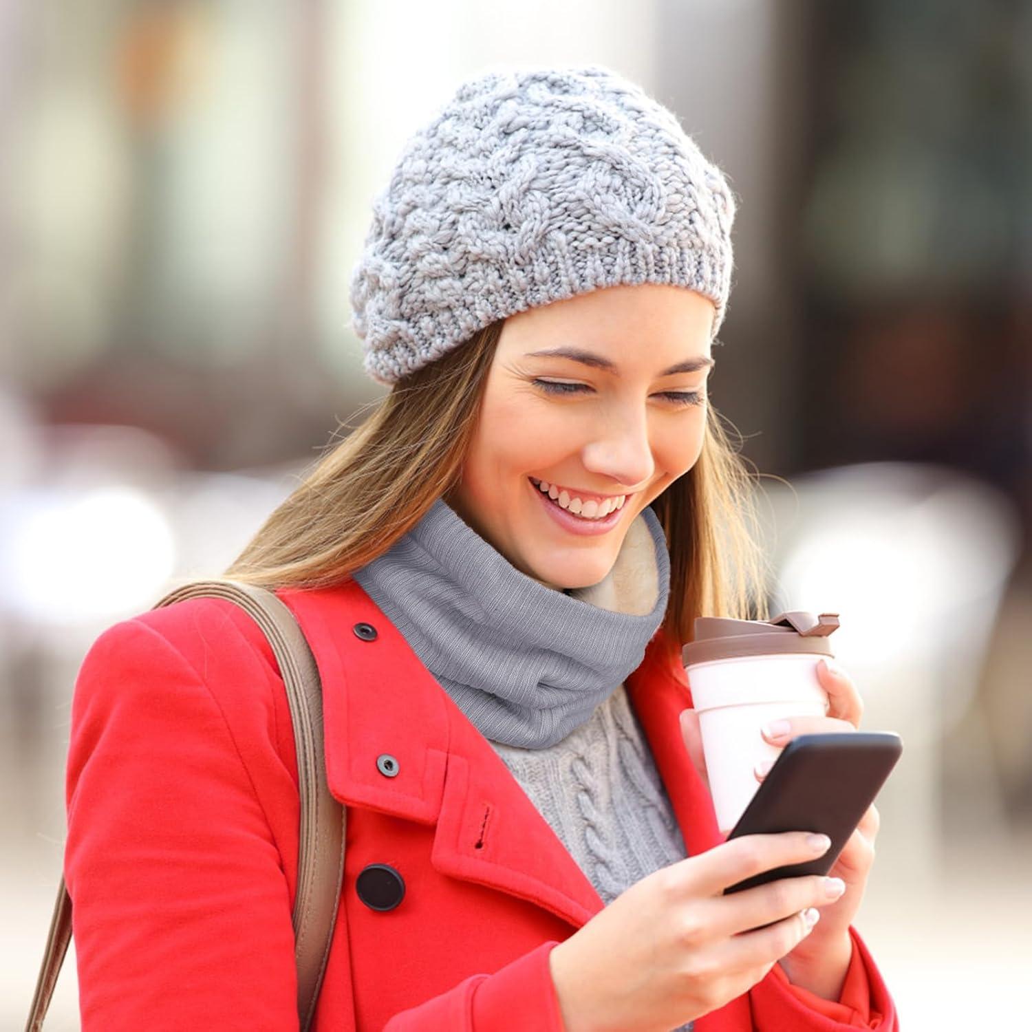 Bufanda Infinita de Invierno Doble Capa Forro Polar Gris