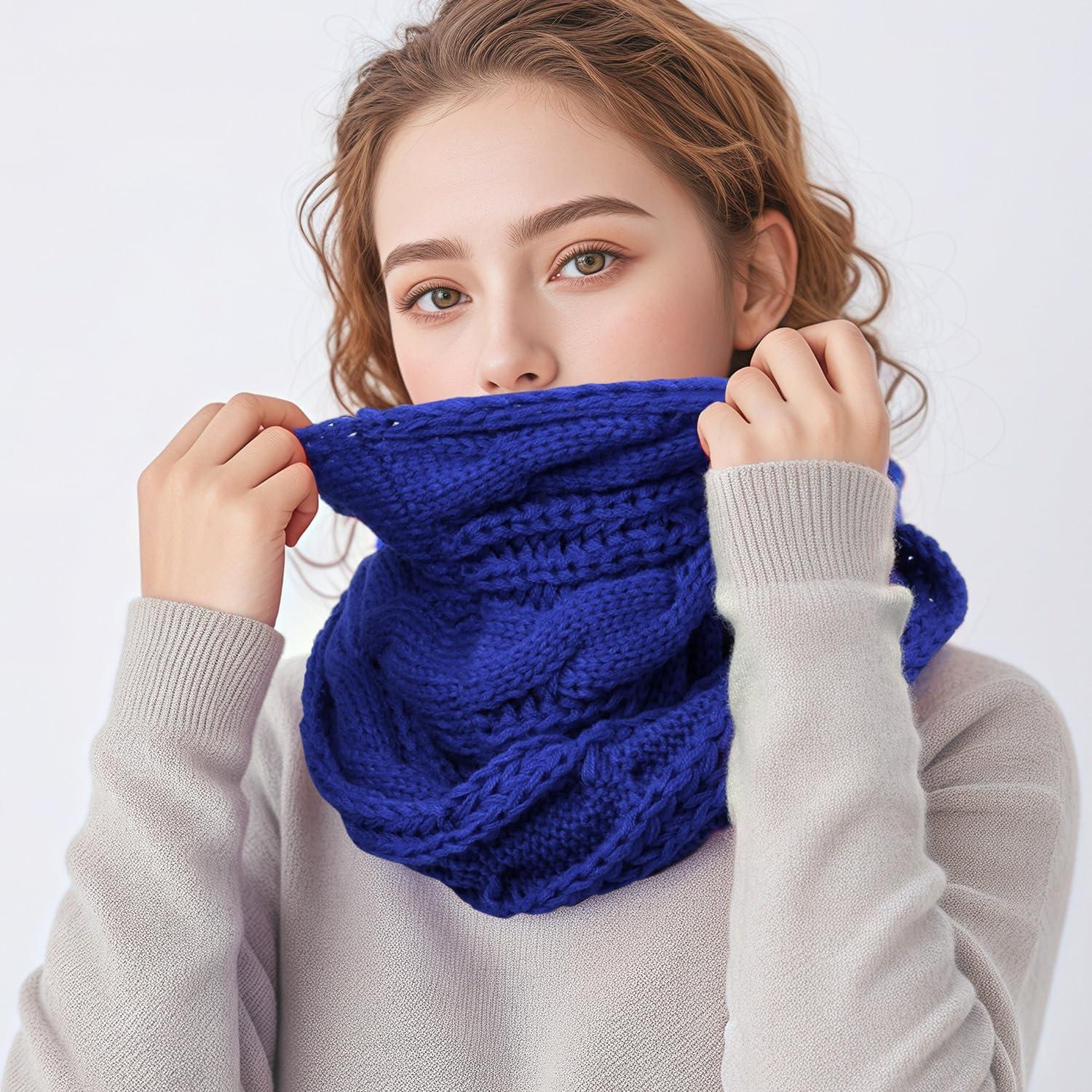 Bufanda Infinita de Invierno para Mujeres - Azul Cálida y Suave