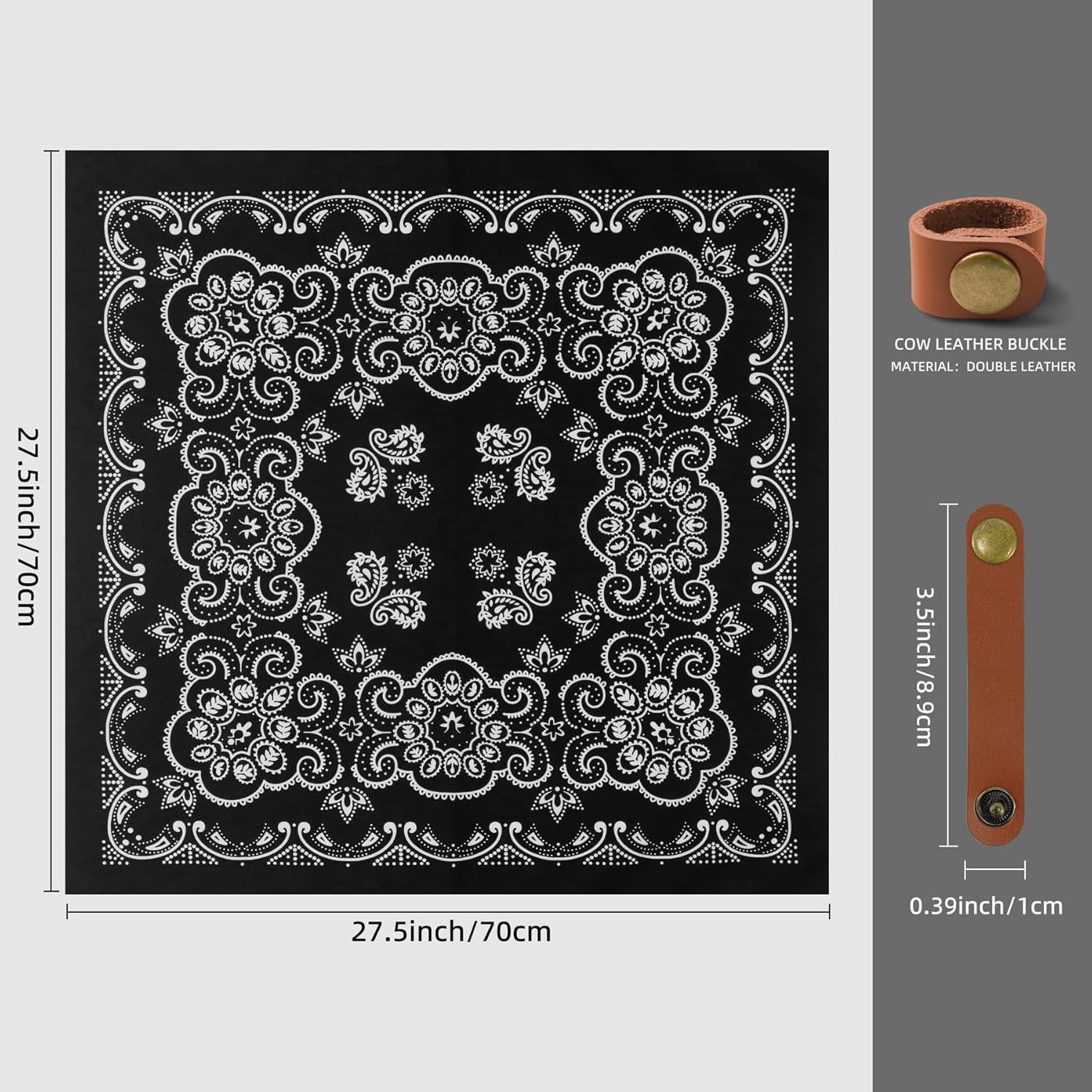 Bufanda Bandana Occidental 100% Algodón 70x70cm con Hebilla de Cuero