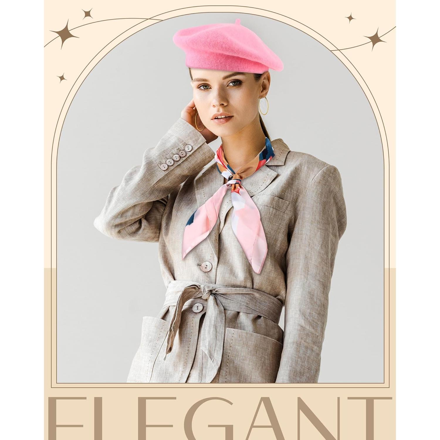 Conjunto de Bufanda de Seda y Sombrero Beret Rosa Shyyween