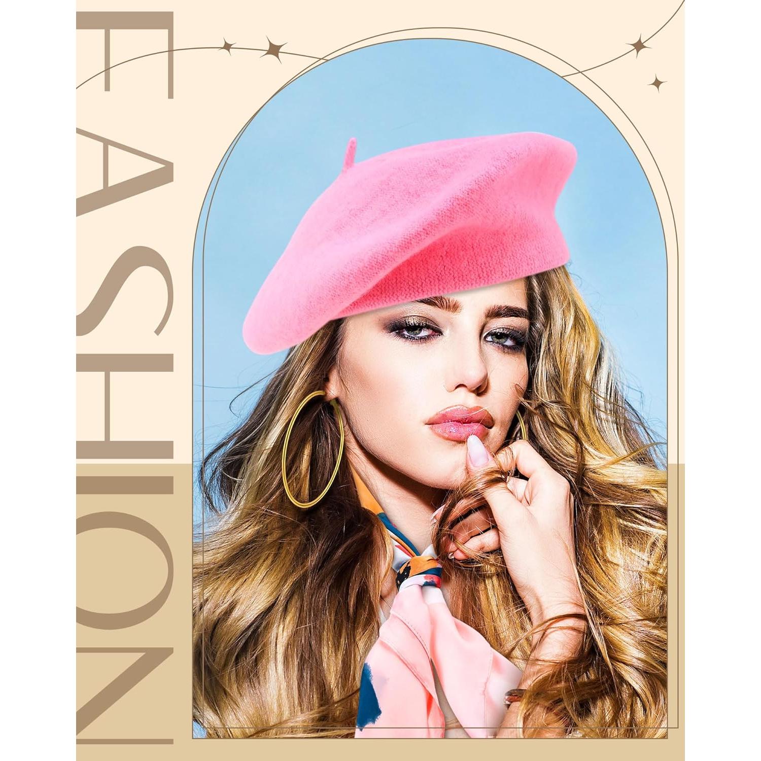 Conjunto de Bufanda de Seda y Sombrero Beret Rosa Shyyween