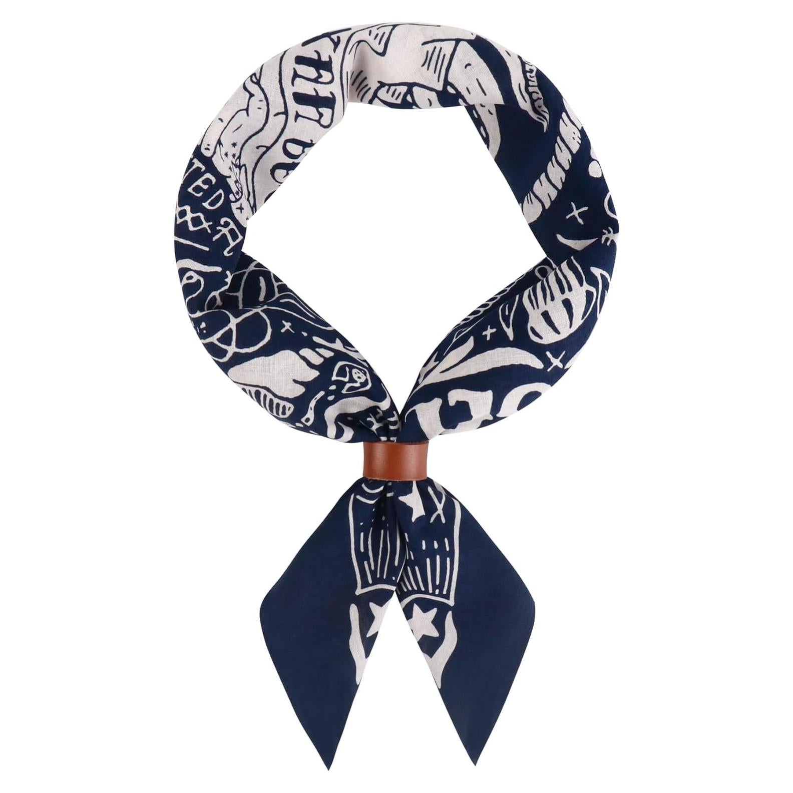 Bufanda Bandana de Algodón 100% con Hebilla de Cuero - Azul Marino