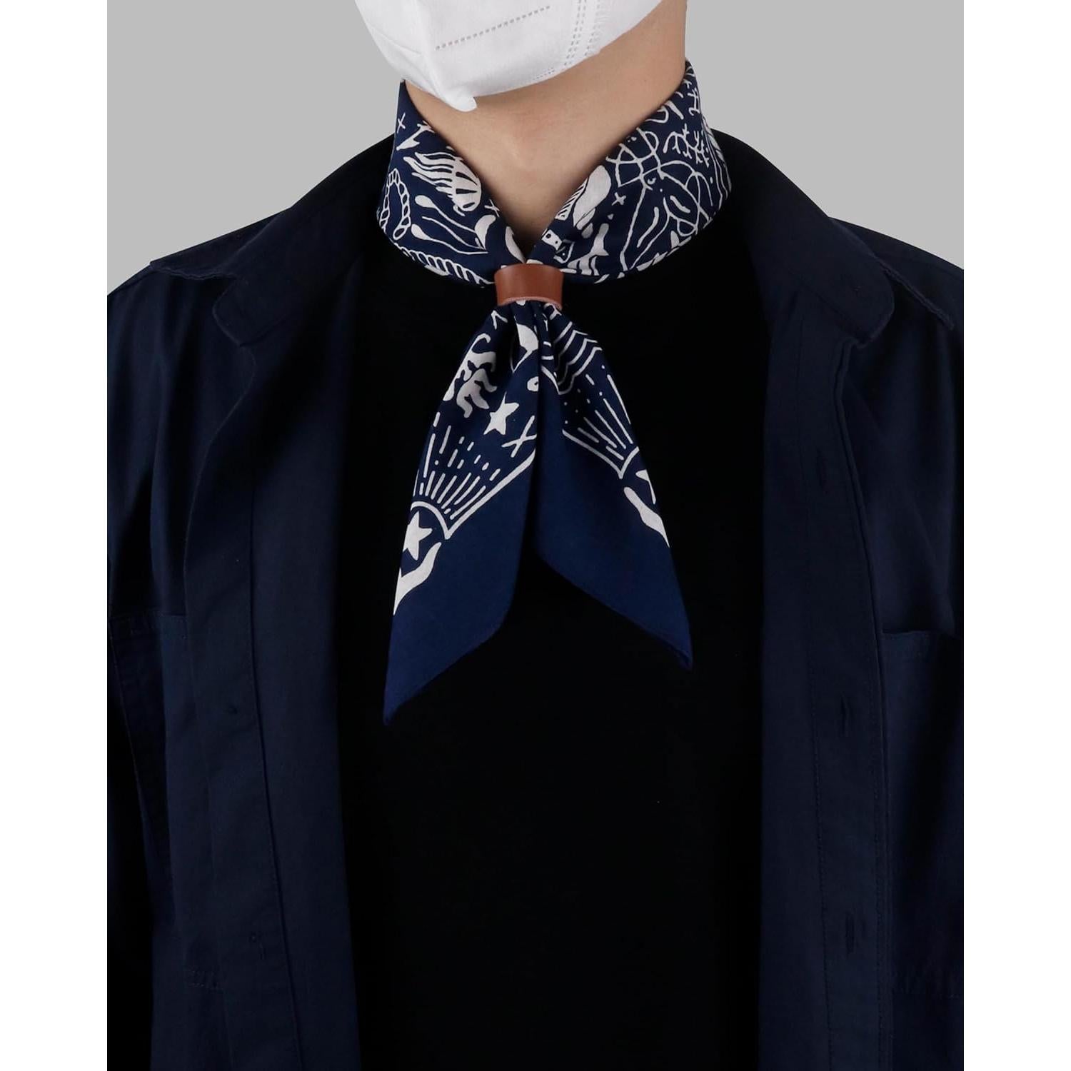 Bufanda Bandana de Algodón 100% con Hebilla de Cuero - Azul Marino