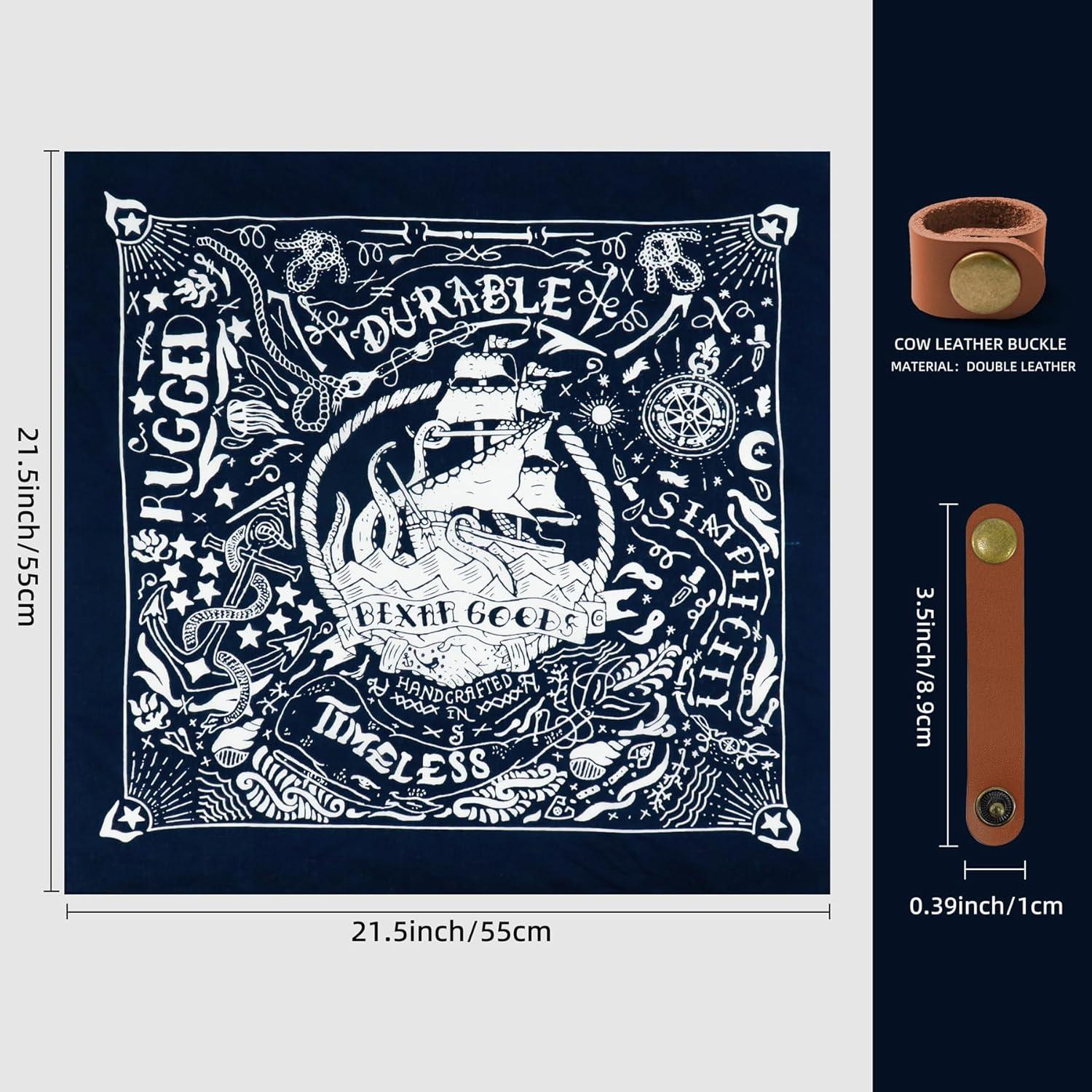 Bufanda Bandana de Algodón 100% con Hebilla de Cuero - Azul Marino