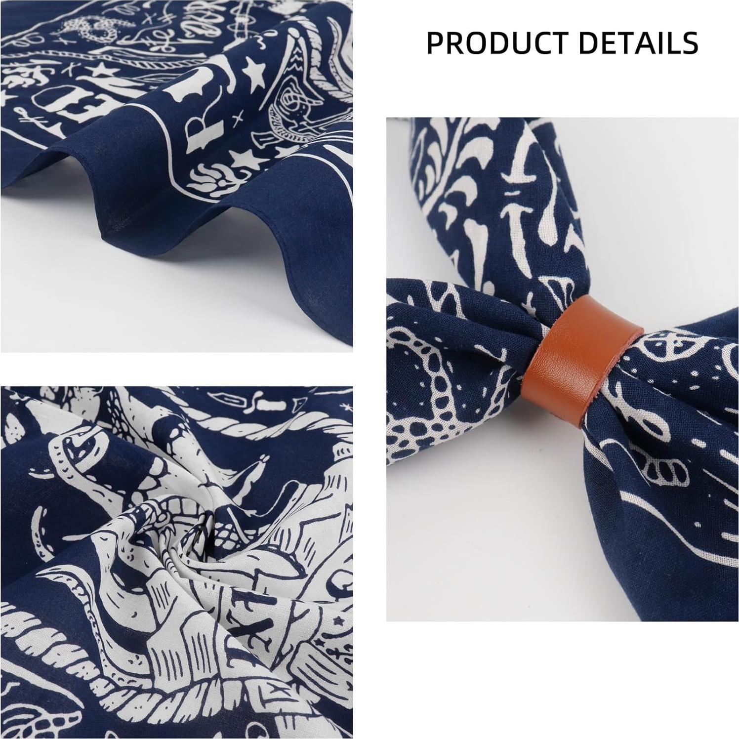 Bufanda Bandana de Algodón 100% con Hebilla de Cuero - Azul Marino