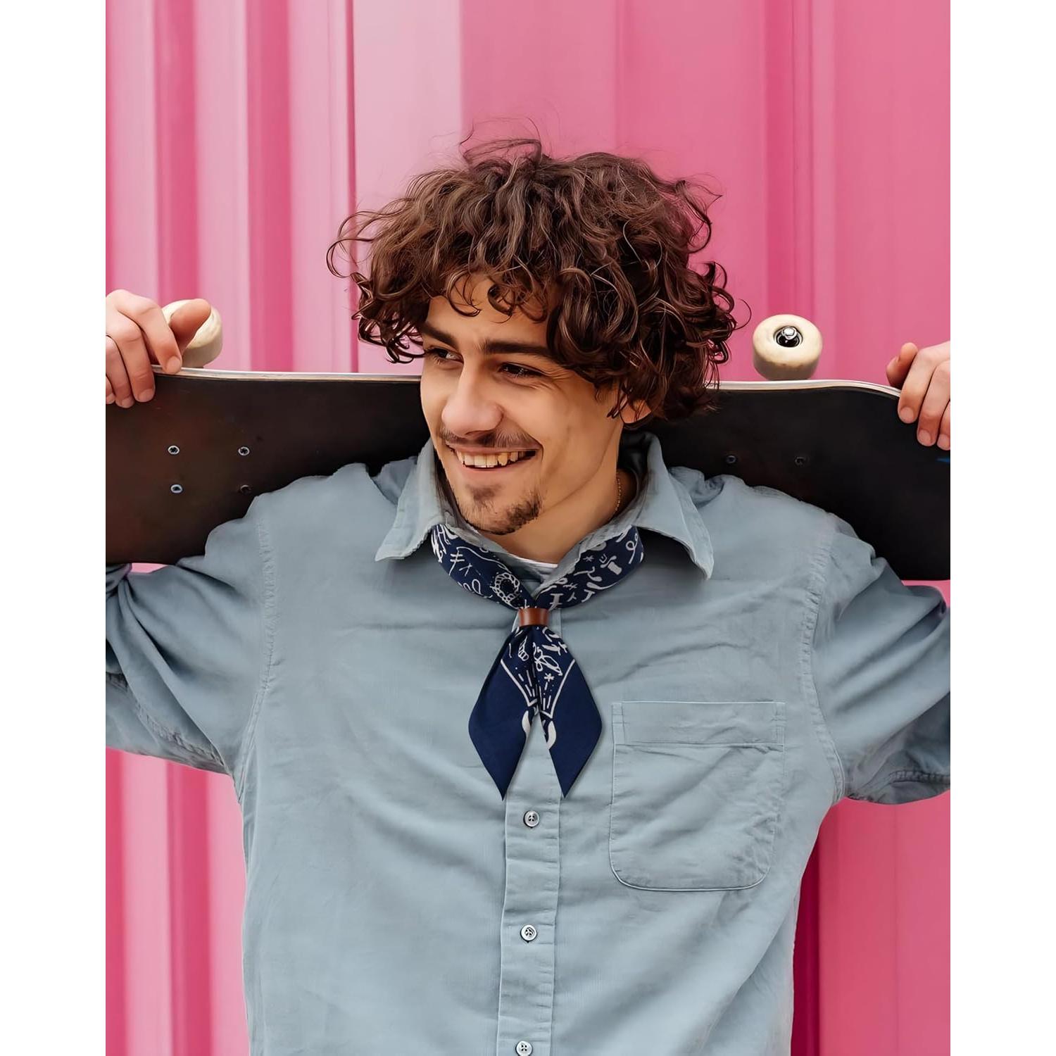 Bufanda Bandana de Algodón 100% con Hebilla de Cuero - Azul Marino