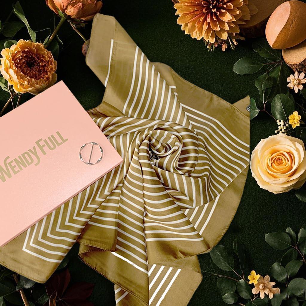 Bufanda de Seda de Morera 68x68 cm para Mujeres - A1-khaki Line