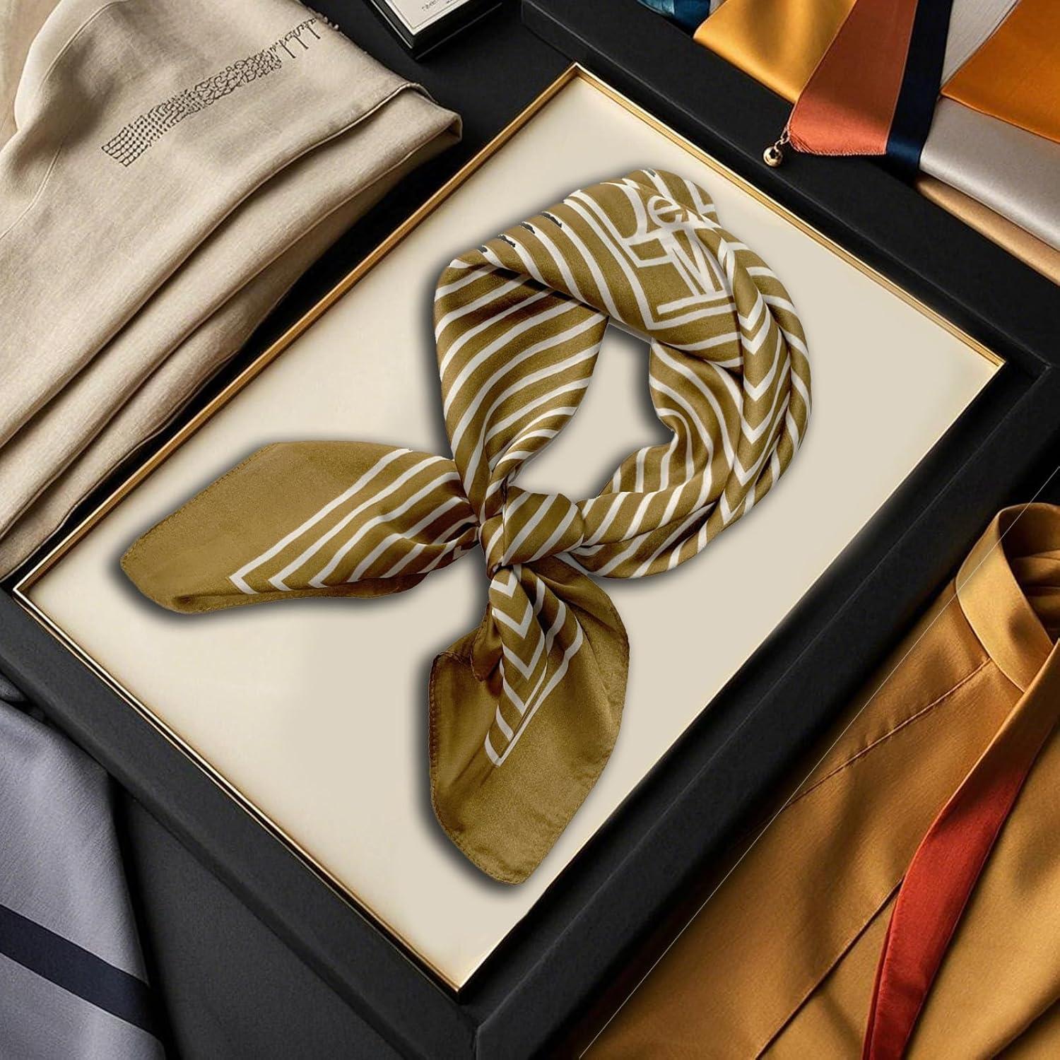 Bufanda de Seda de Morera 68x68 cm para Mujeres - A1-khaki Line