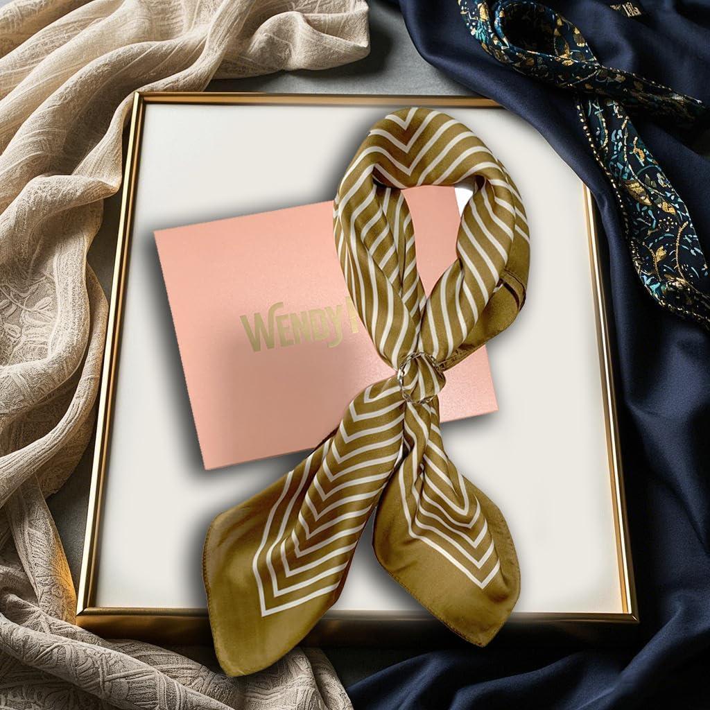 Bufanda de Seda de Morera 68x68 cm para Mujeres - A1-khaki Line