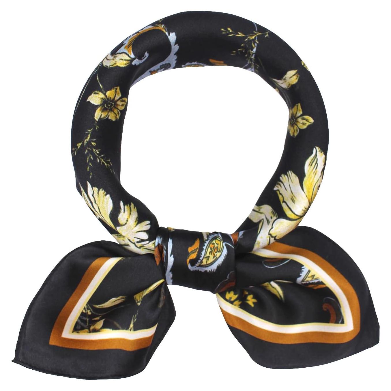 Bufanda de Seda de Morera ANDANTINO 53.34 cm Flores Negros