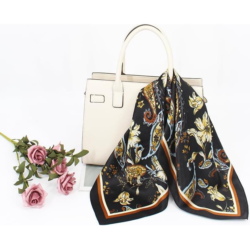 Bufanda de Seda de Morera ANDANTINO 53.34 cm Flores Negros