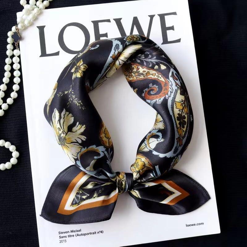 Bufanda de Seda de Morera ANDANTINO 53.34 cm Flores Negros