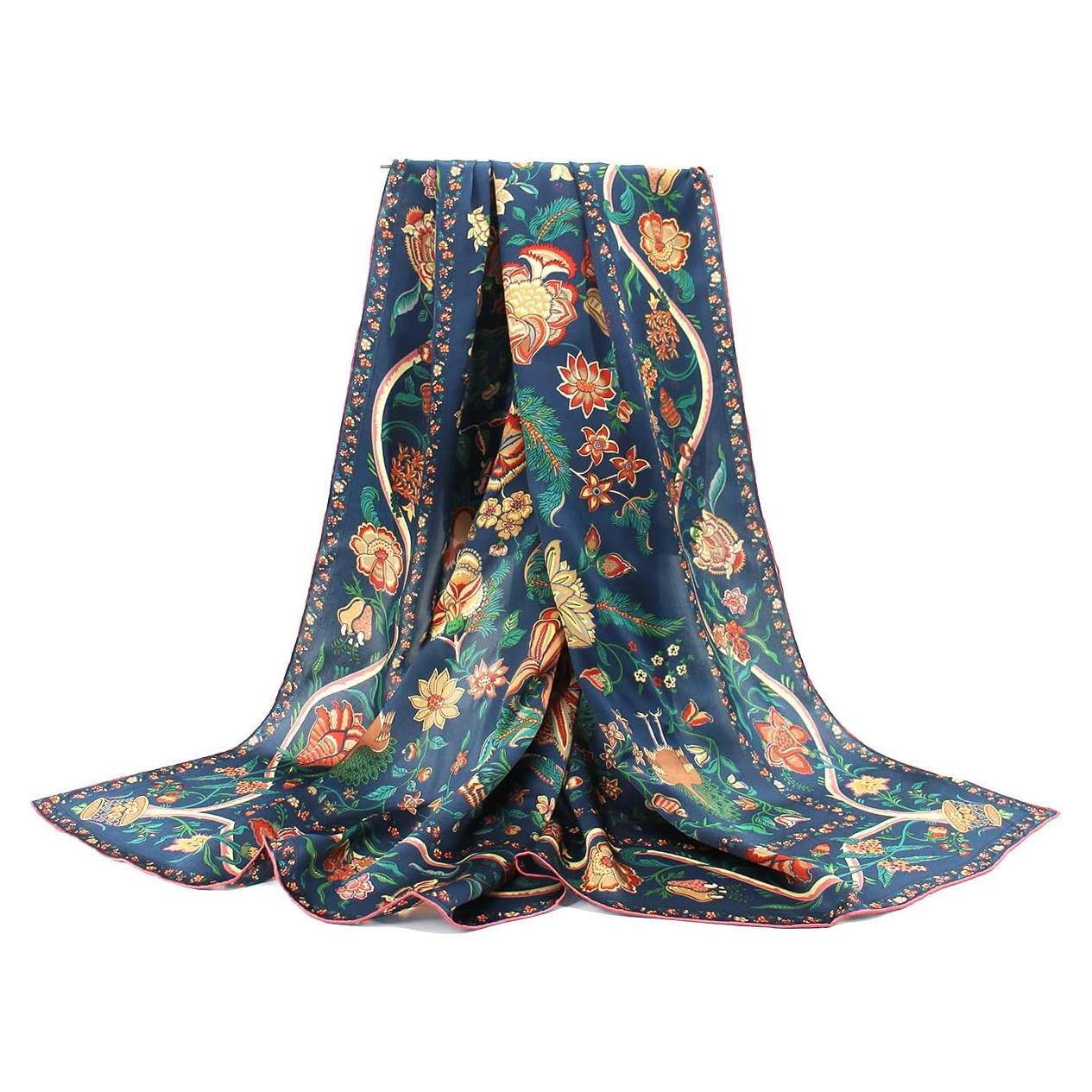 Bufanda de Seda ANDANTINO 100% 110x110cm Floral Marino