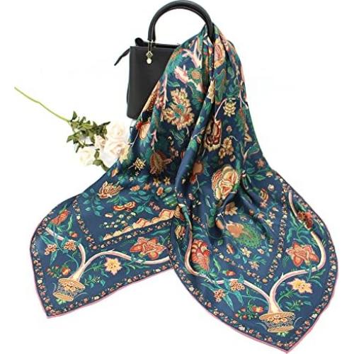 Bufanda de Seda ANDANTINO 100% 110x110cm Floral Marino