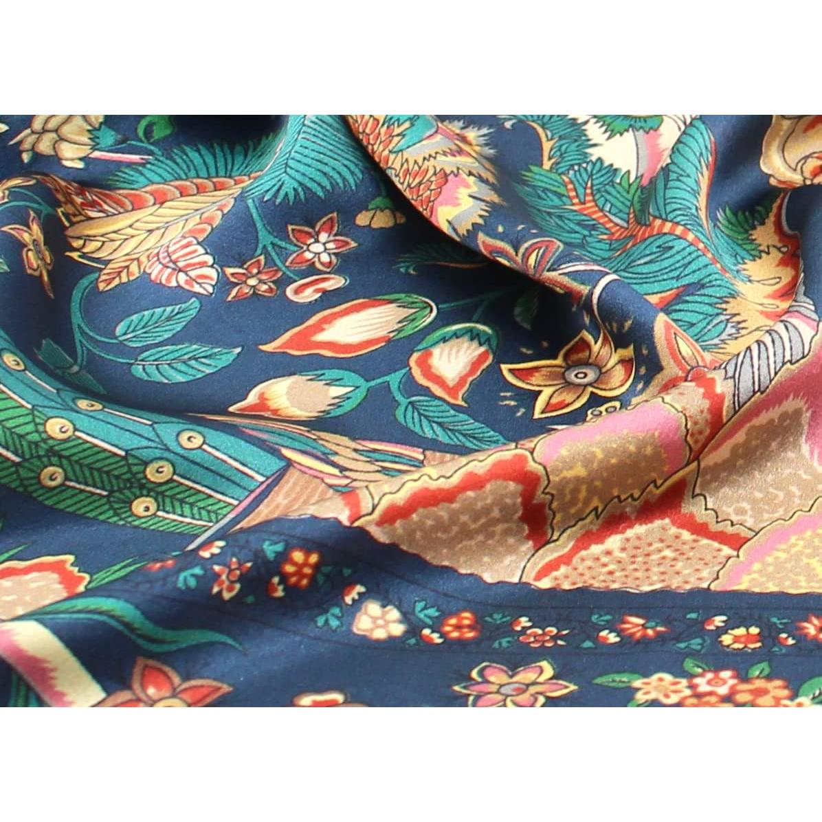 Bufanda de Seda ANDANTINO 100% 110x110cm Floral Marino