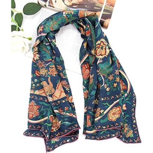 Bufanda de Seda ANDANTINO 100% 110x110cm Floral Marino