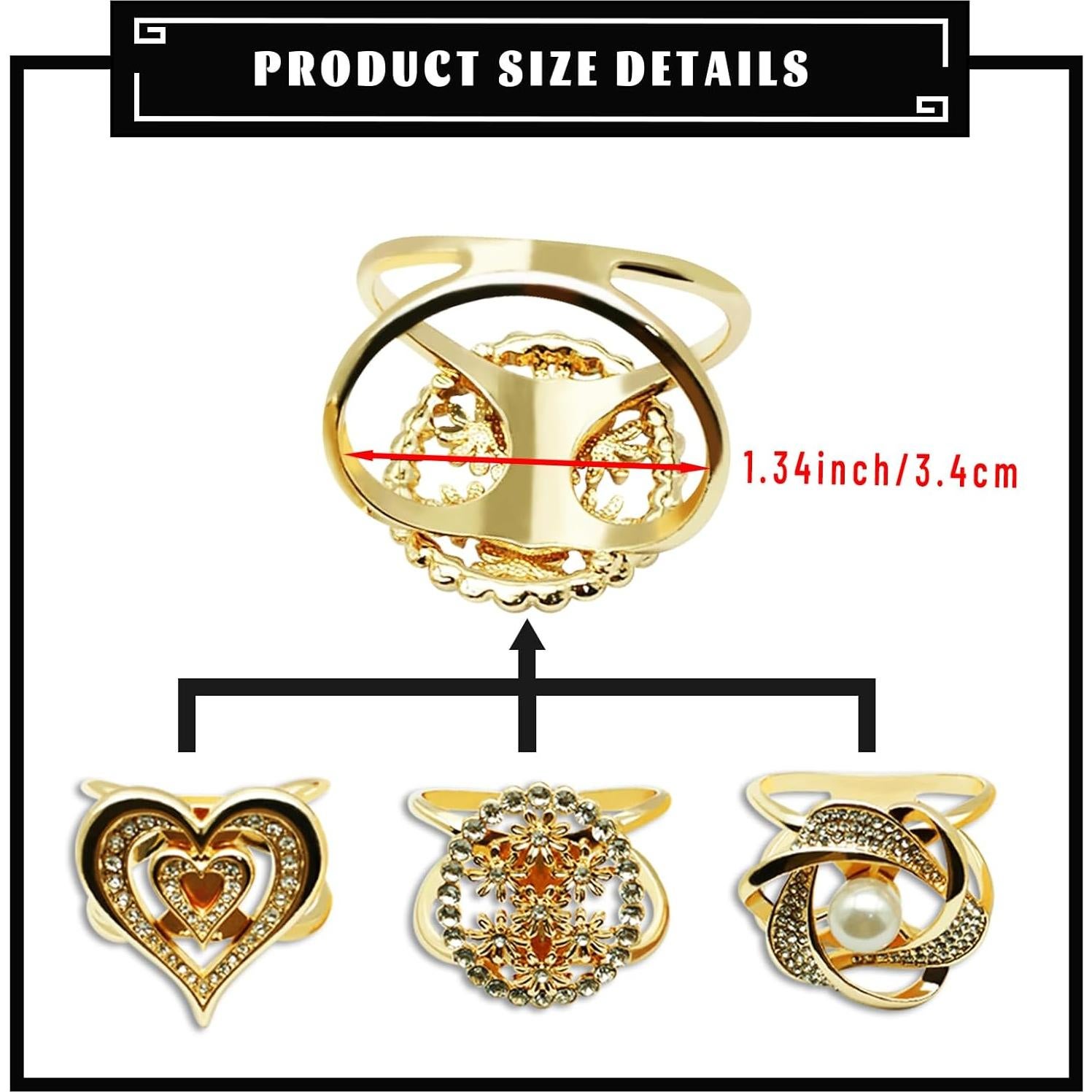 Clip de Bufanda Elegante Tijeyi 3 Piezas con Rhinestones