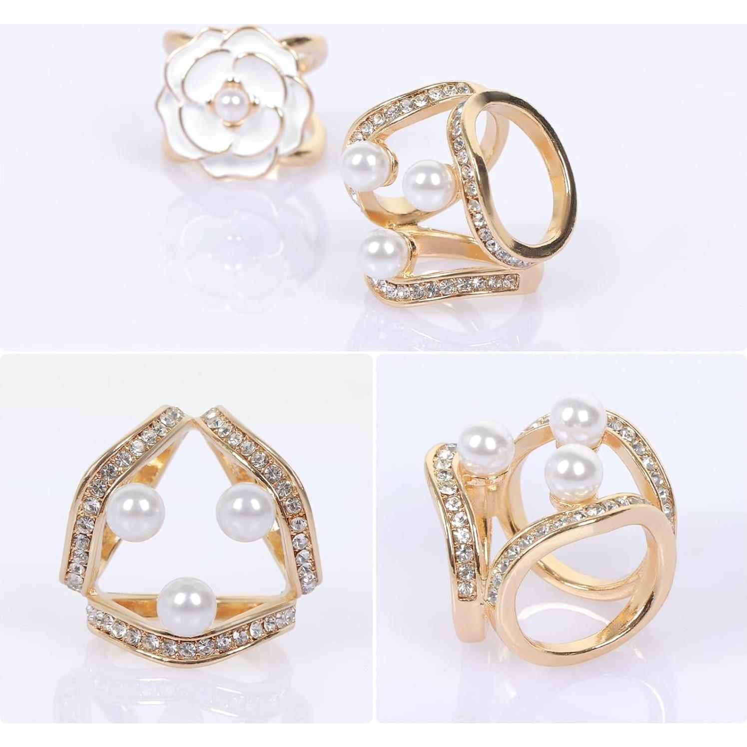 3 Clips de Bufanda de Strass JasperKino - Elegantes Anillos Plateados