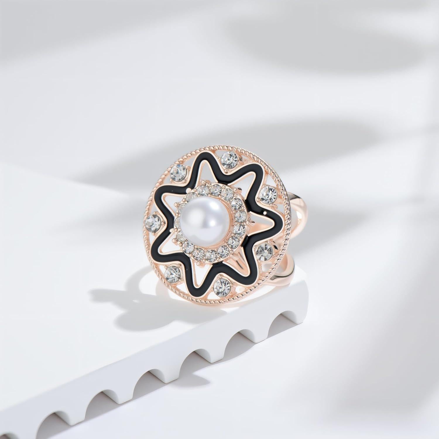 Anillo de Bufanda de Perlas para Mujeres Estilo 4 Negro