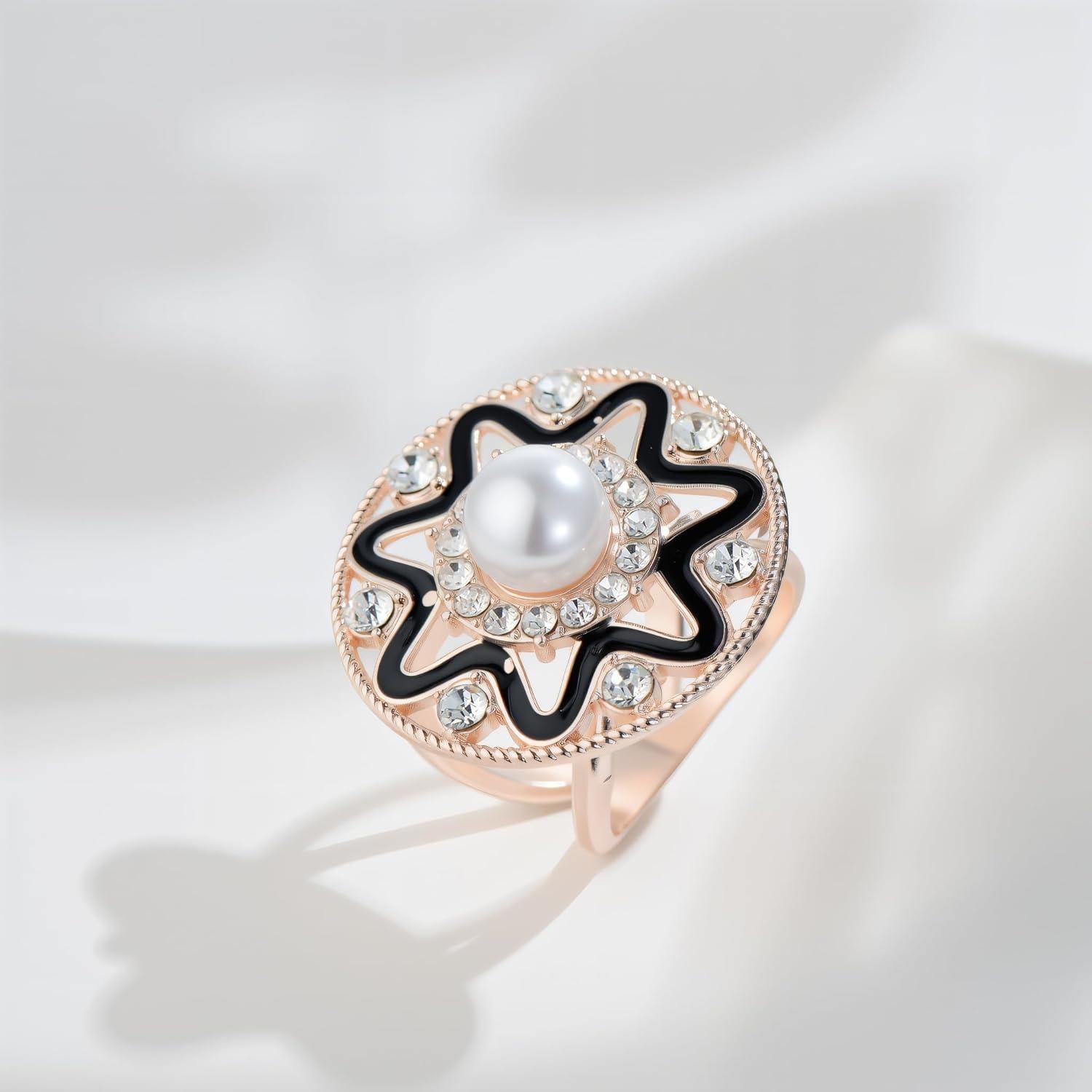 Anillo de Bufanda de Perlas para Mujeres Estilo 4 Negro