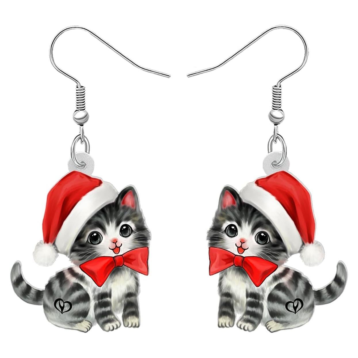 Aretes de Gato con Gorros de Santa TIZURO Joyería Navidad