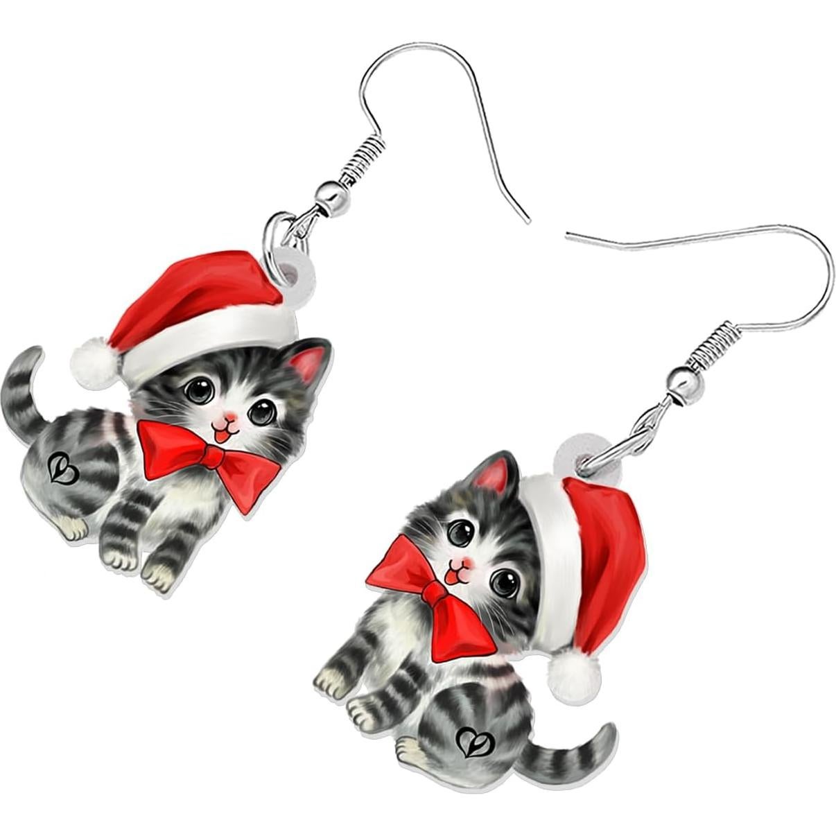 Aretes de Gato con Gorros de Santa TIZURO Joyería Navidad