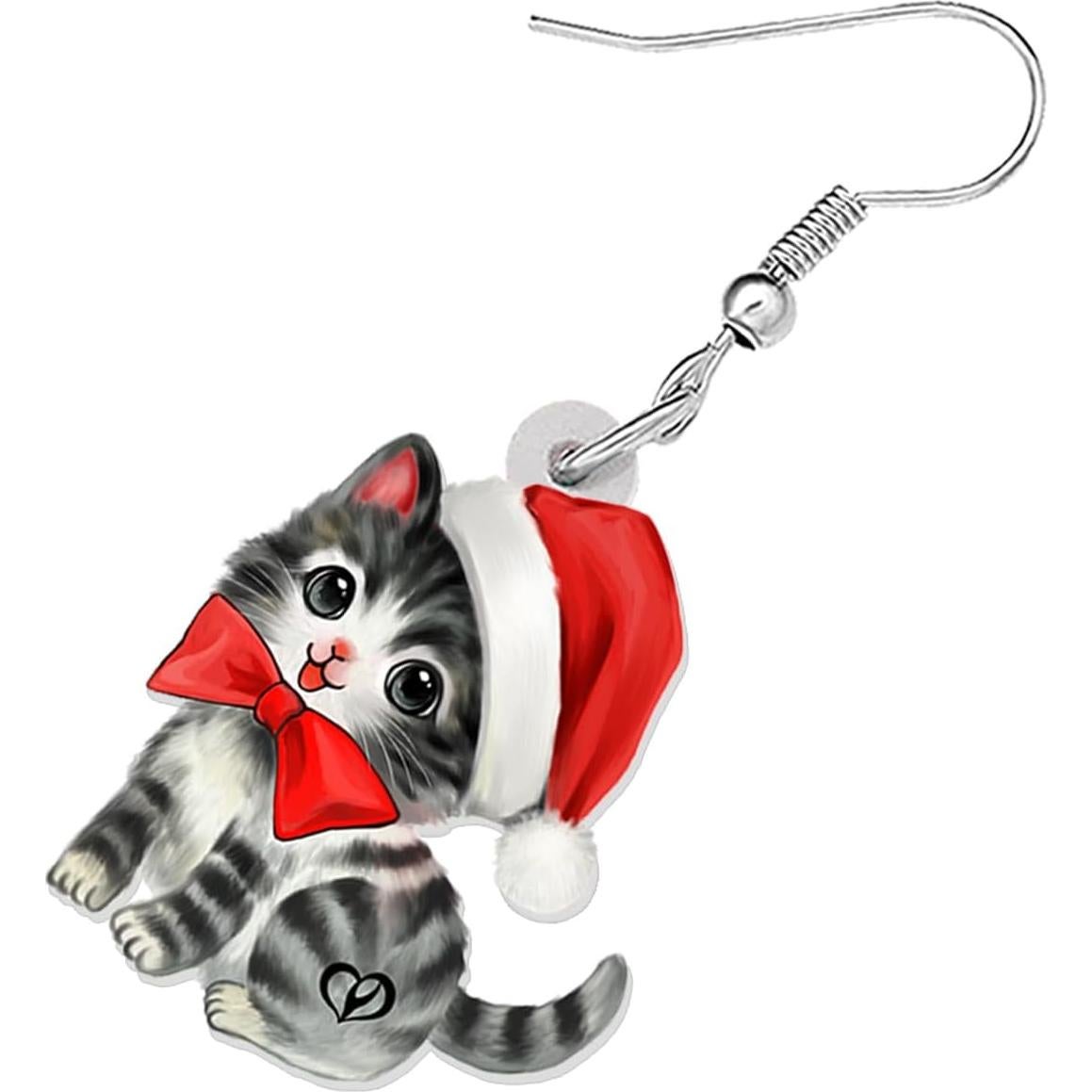 Aretes de Gato con Gorros de Santa TIZURO Joyería Navidad