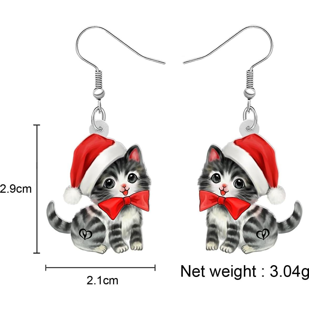 Aretes de Gato con Gorros de Santa TIZURO Joyería Navidad