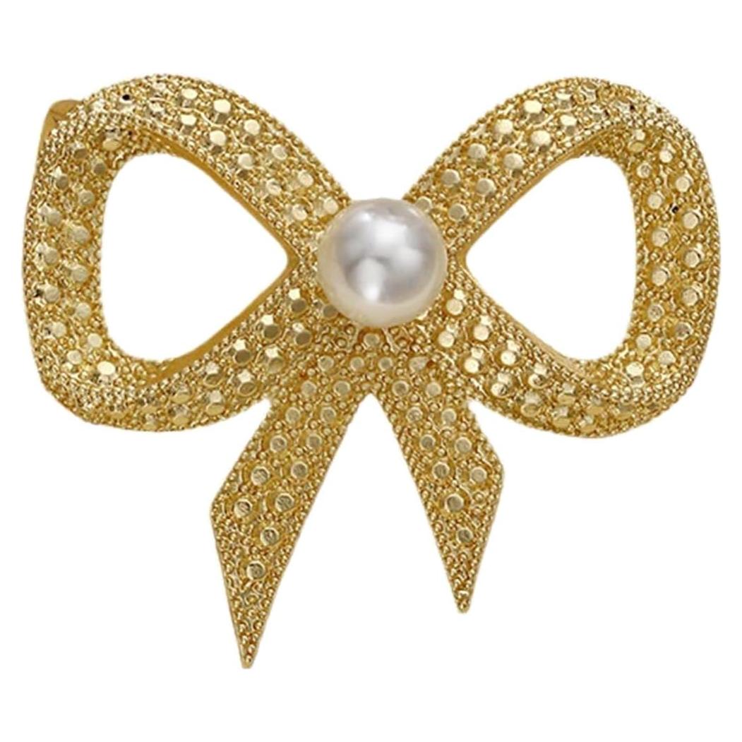 Clips para Bufanda Dainty Bow - Aleación Plateada/Dorada con Perlas