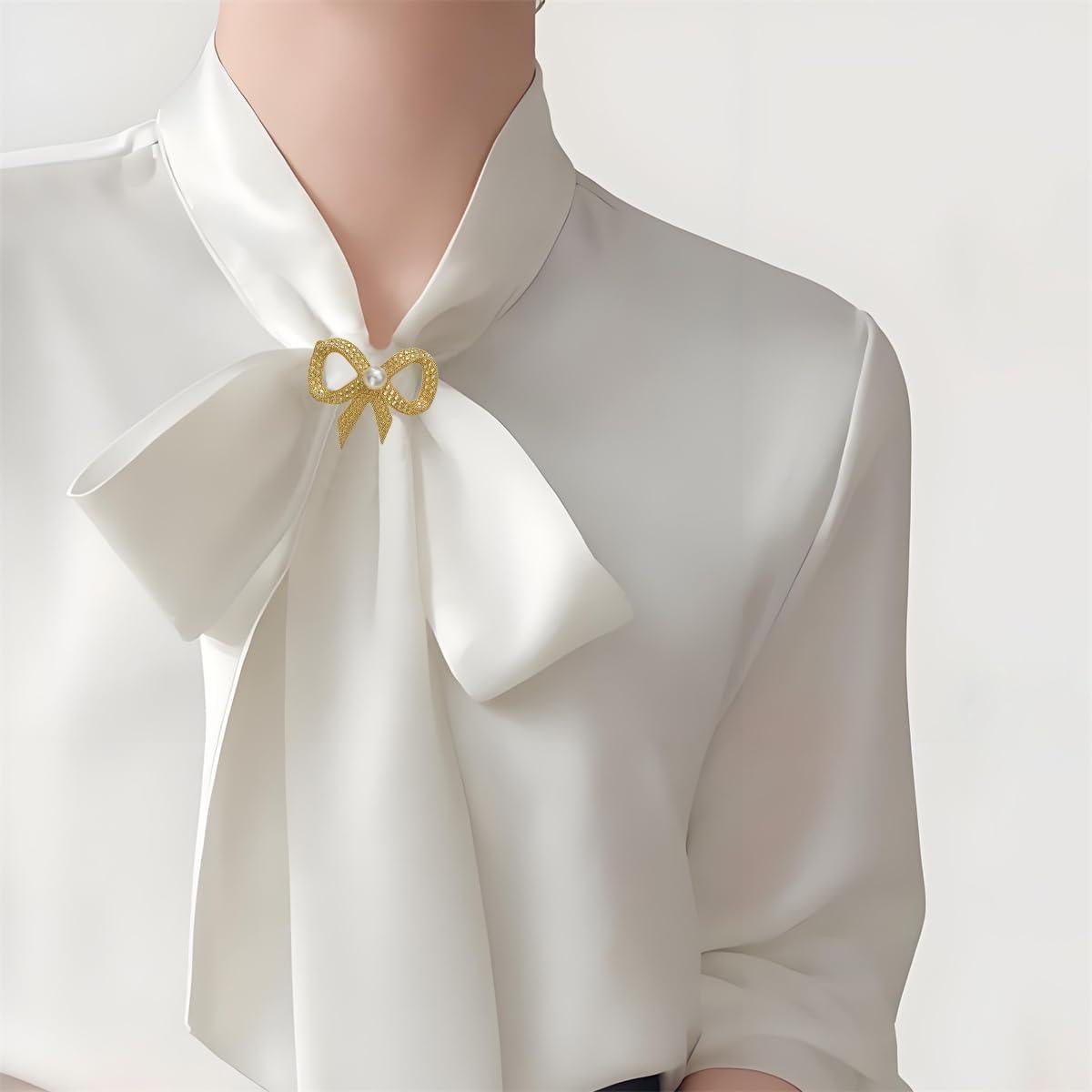 Clips para Bufanda Dainty Bow - Aleación Plateada/Dorada con Perlas