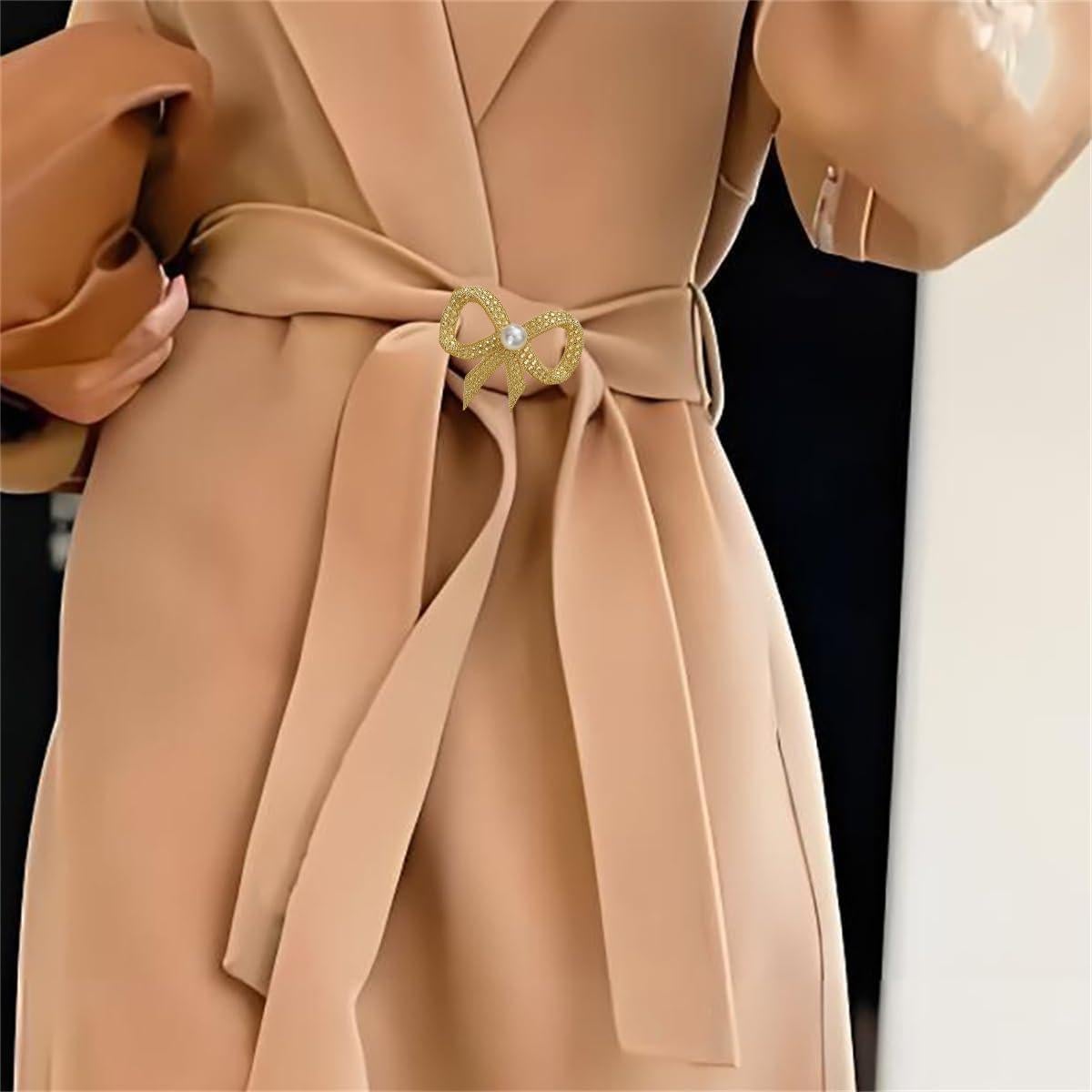 Clips para Bufanda Dainty Bow - Aleación Plateada/Dorada con Perlas