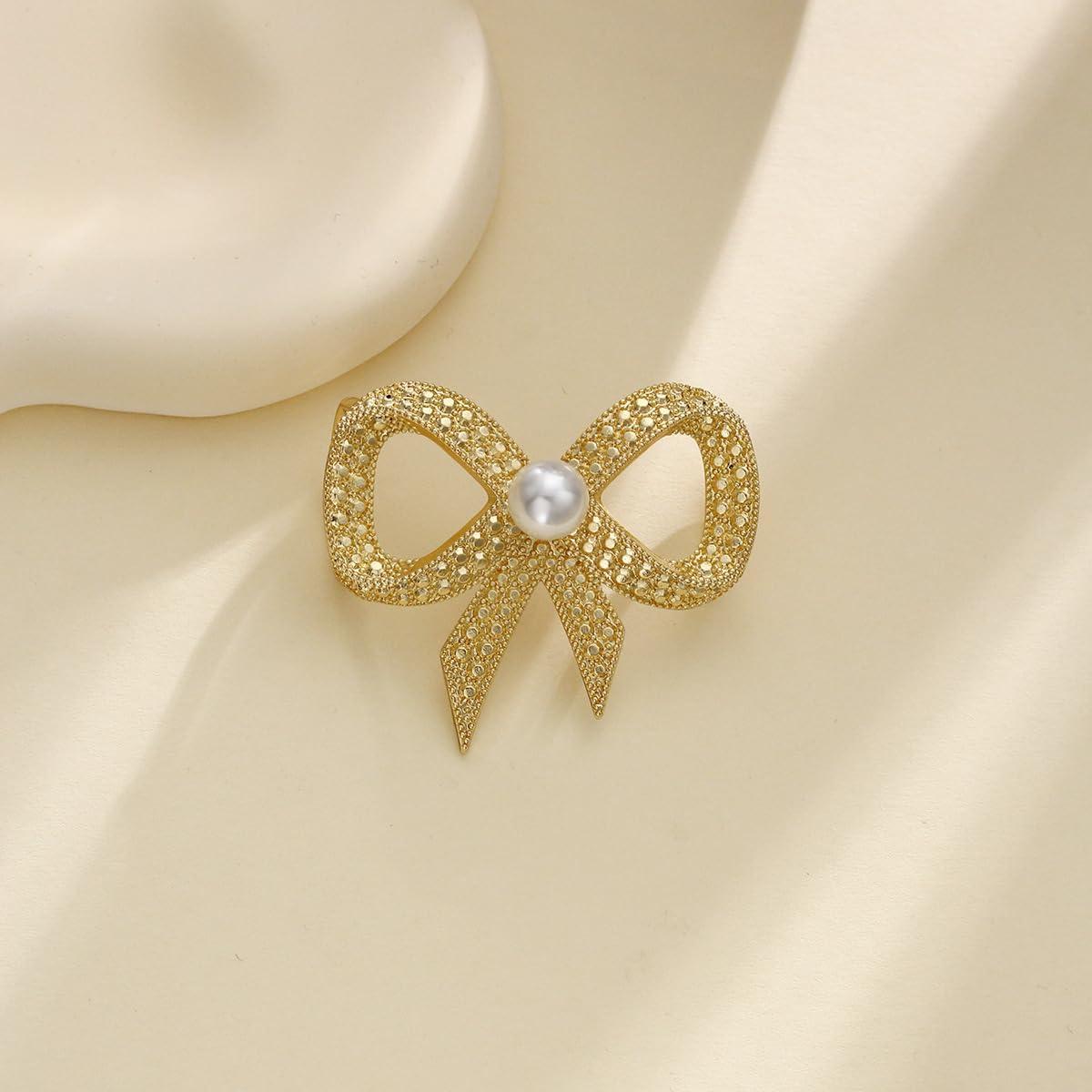 Clips para Bufanda Dainty Bow - Aleación Plateada/Dorada con Perlas