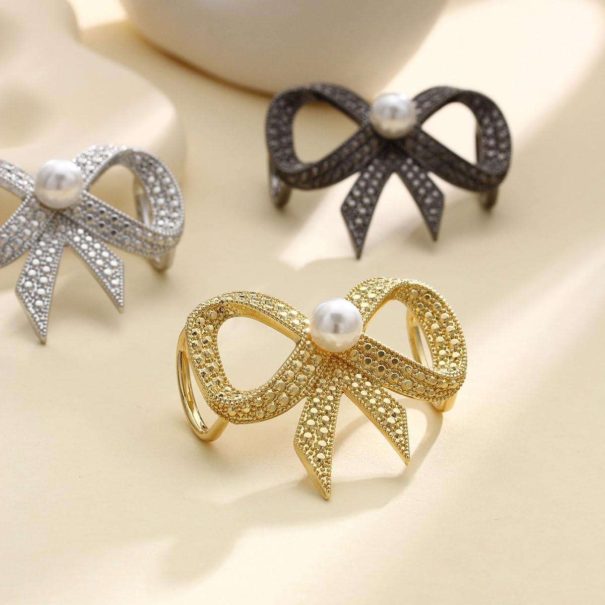 Clips para Bufanda Dainty Bow - Aleación Plateada/Dorada con Perlas