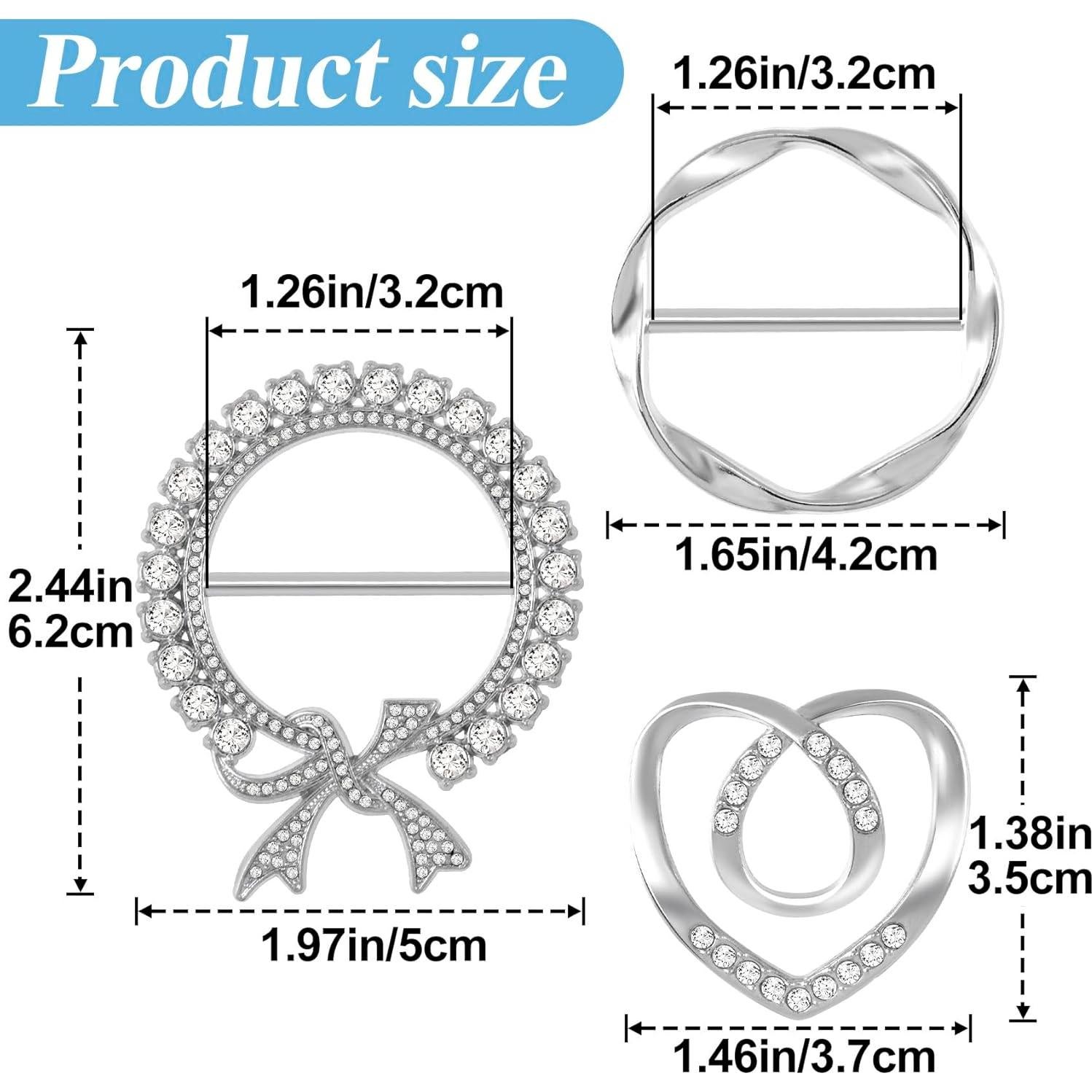 3 Clips de Bufanda Plateados con Rhinestone para Mujeres