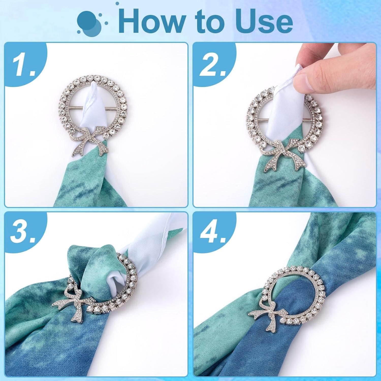 3 Clips de Bufanda Plateados con Rhinestone para Mujeres