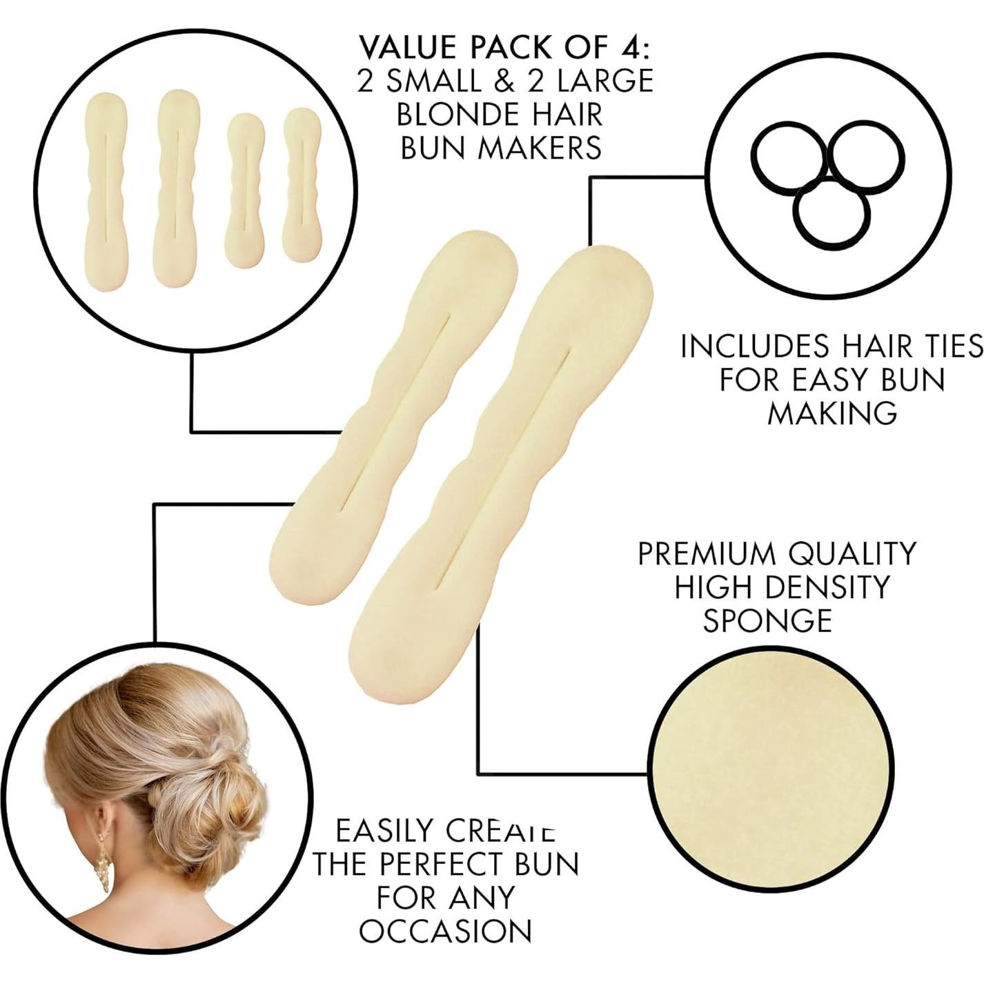 Creador de Moños Styla Hair - 4 Piezas (2 Grandes, 2 Pequeños) Rubios