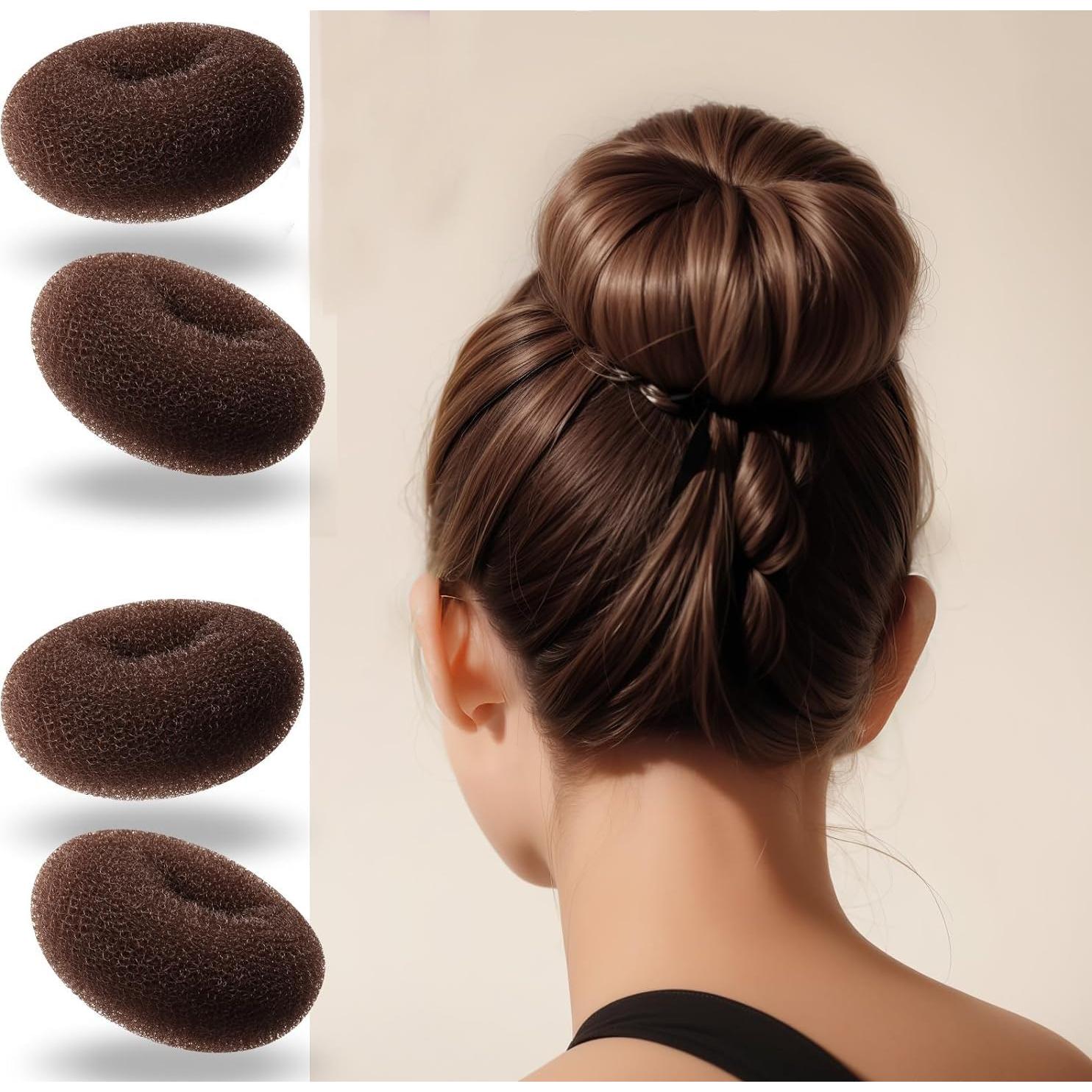 Donut Hair Bun Maker Rings Hair Bun Shaper Small Doughnuts Ring Styler Bun Makers for Kids Girls Chignon Donut Sock Forms for Adults Mini Doughnut Shapers for Short and Thin Hair Brown S (6cm)