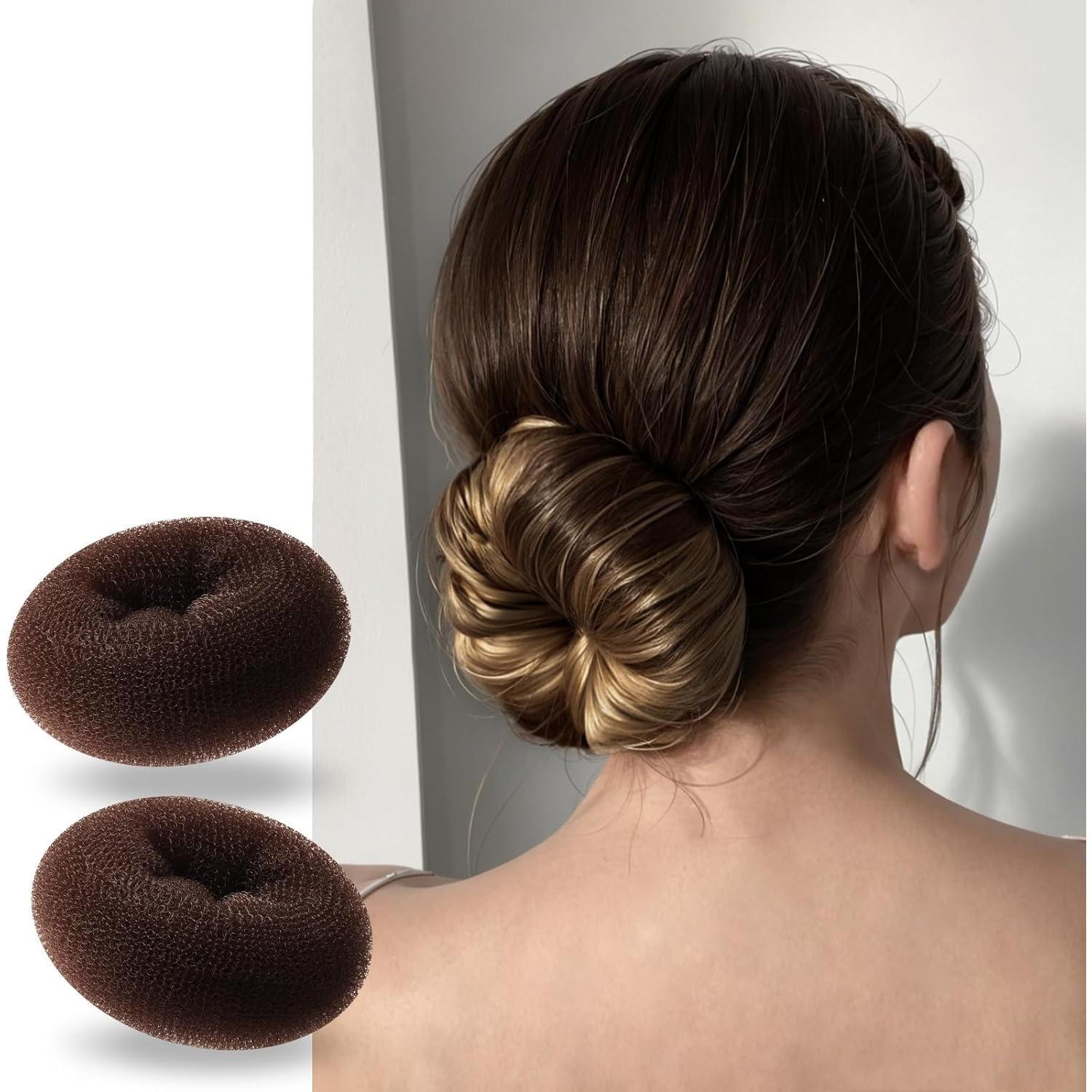 Donut Hair Bun Maker Rings Hair Bun Shaper Small Doughnuts Ring Styler Bun Makers for Kids Girls Chignon Donut Sock Forms for Adults Mini Doughnut Shapers for Short and Thin Hair Brown S (6cm)