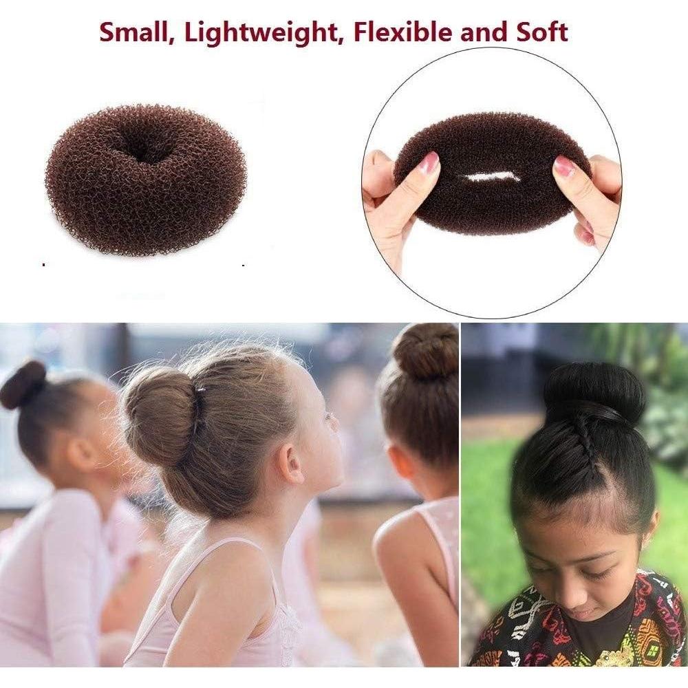 Donut Hair Bun Maker Rings Hair Bun Shaper Small Doughnuts Ring Styler Bun Makers for Kids Girls Chignon Donut Sock Forms for Adults Mini Doughnut Shapers for Short and Thin Hair Brown S (6cm)